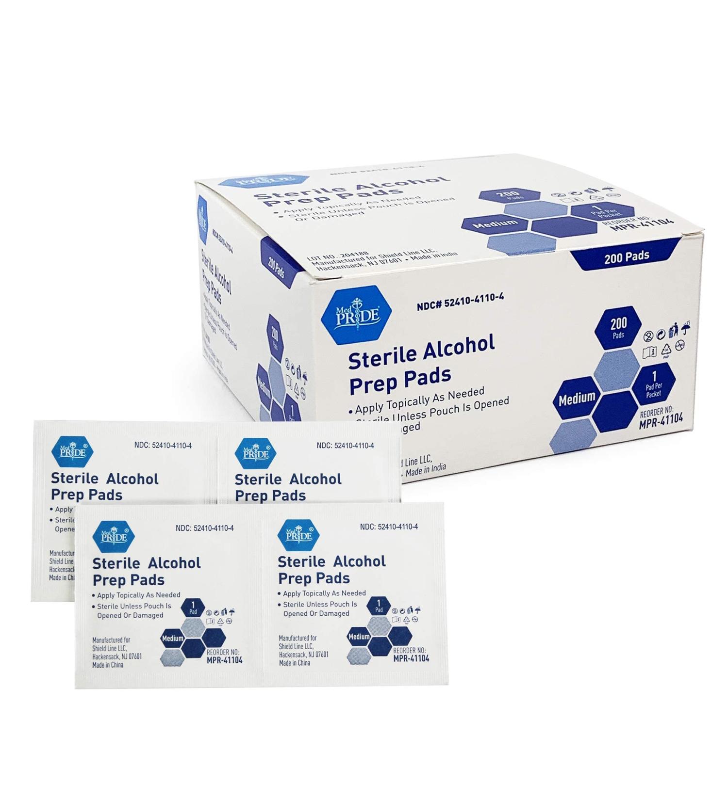 Med Pride Alcohol Prep Pads 200 Pack - Medical-Grade Sterile Isopropyl Cotton Swabs for First Aid Kits - Latex Free & Antiseptic - 200 Count - Buy Online on GoSupps.com