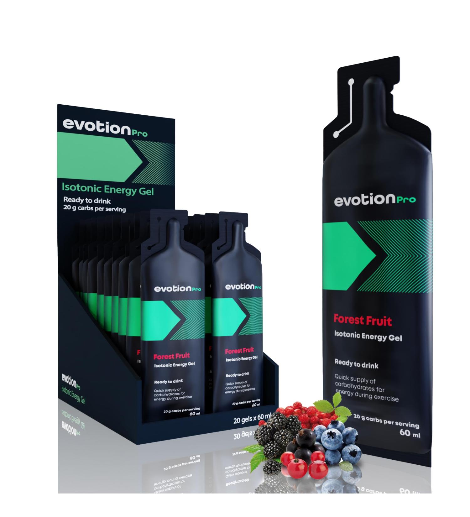 Evotion Pro High Energy Gel - 20x60ml - Forest Berries - 80kcal 20g Carbs - Maltodextrin Power Gel for Running & Marathon Energy - Buy Online on GoSupps.com