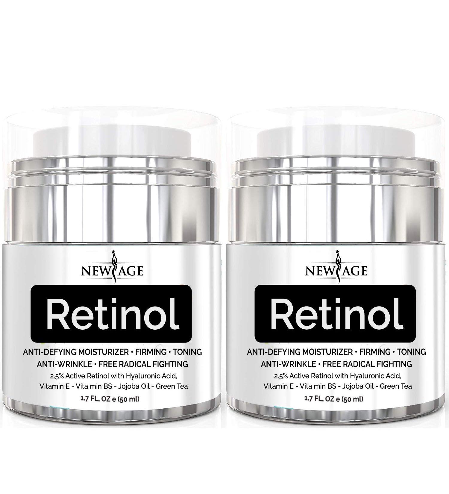 New Age Retinol Cream Neck & Facial Serum with Hyaluronic Acid & Vitamin E - Anti Aging Formula for Wrinkles & Fine Lines - 1.7 Fl Oz, 2 Pack - Buy Online on GoSupps.com