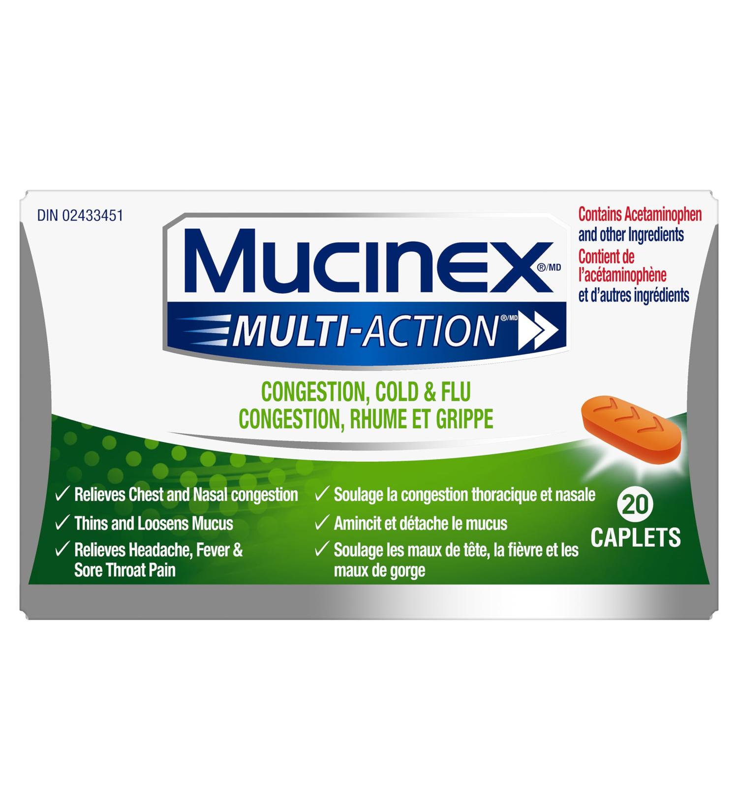 Mucinex Multi-Action Congestion Cold & Flu Caplets 20 count - Buy Online on GoSupps.com