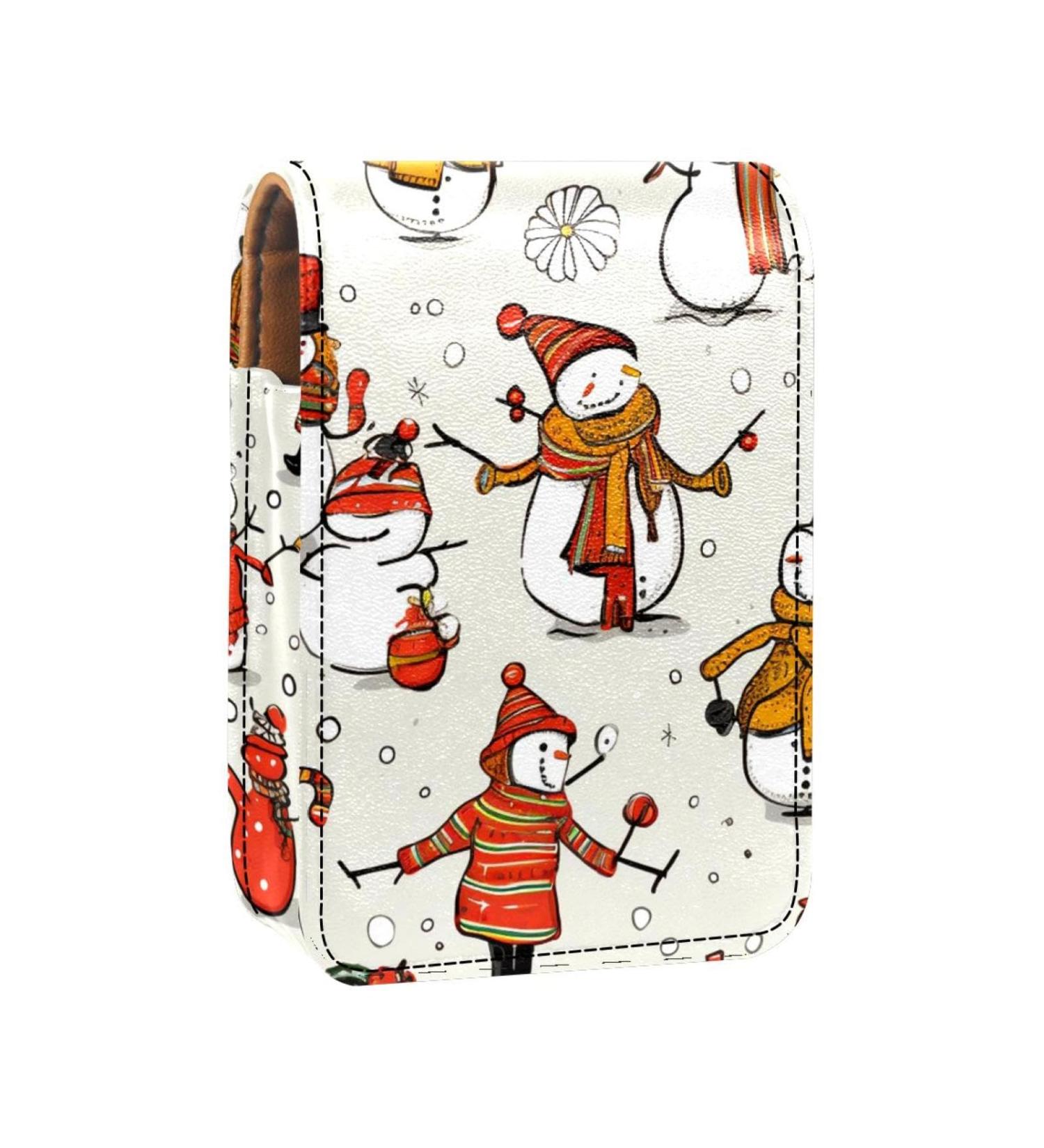 Buy Cute Cartoon Snowmen Leather Lipstick Case - Mini Organizer with Mirror - Perfect Lip Gloss Holder for International Shipping - Buy Online on GoSupps.com