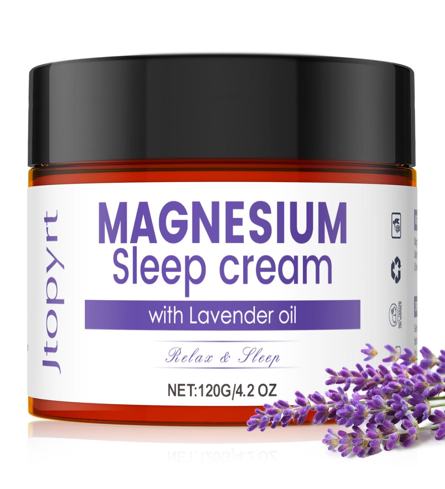 Magnesium Sleep Cream: Long Lasting Moisturizing Topical Magnesium Lotion with Lavender Oil for Leg Cramps Pain Safe for Kids 120g/4.2oz - Buy Online on GoSupps.com