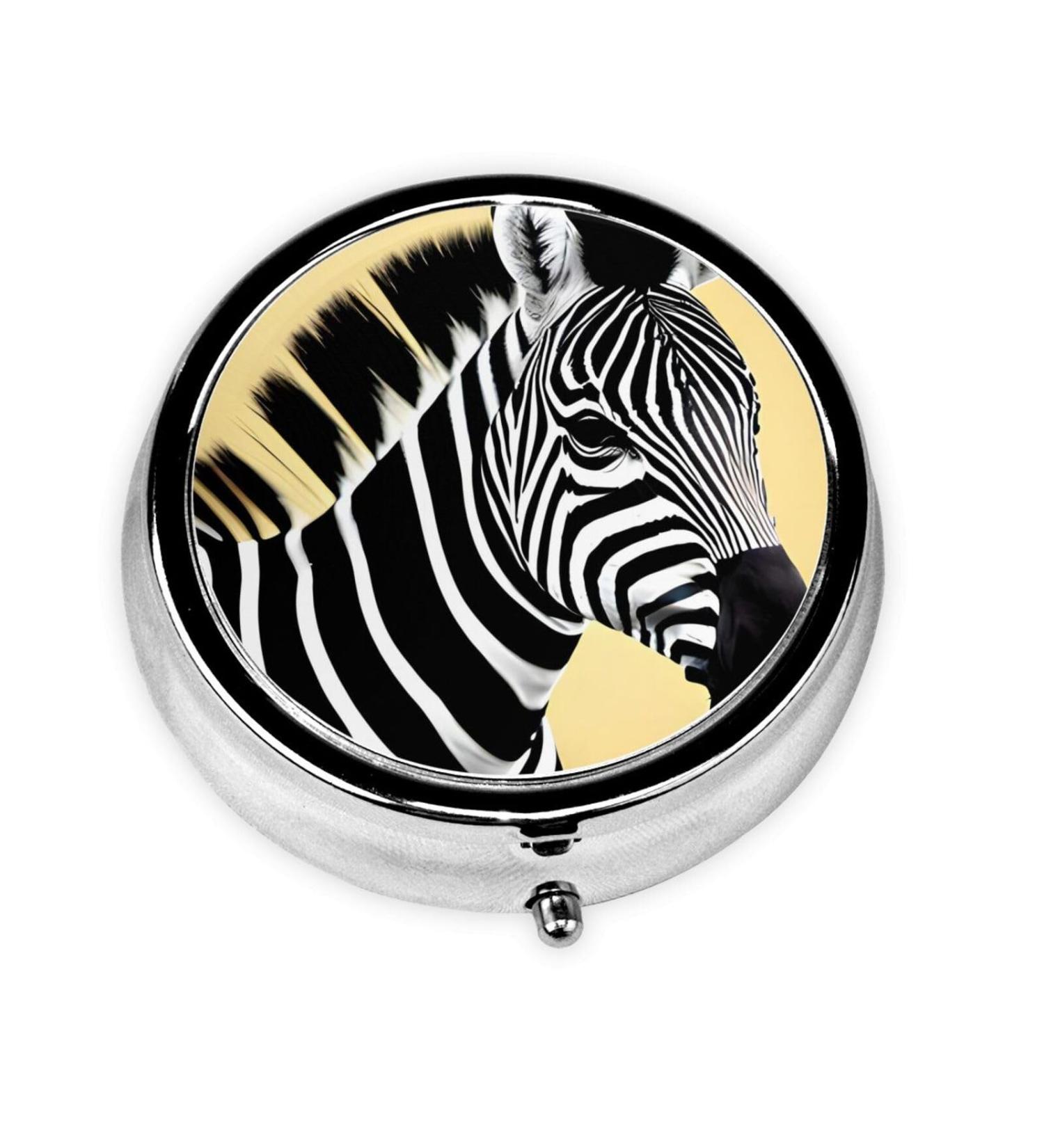 Black and White Zebraround Pill Box | 3 Compartment Portable Travel Pill Organizer for International Shipping - Buy Online on GoSupps.com