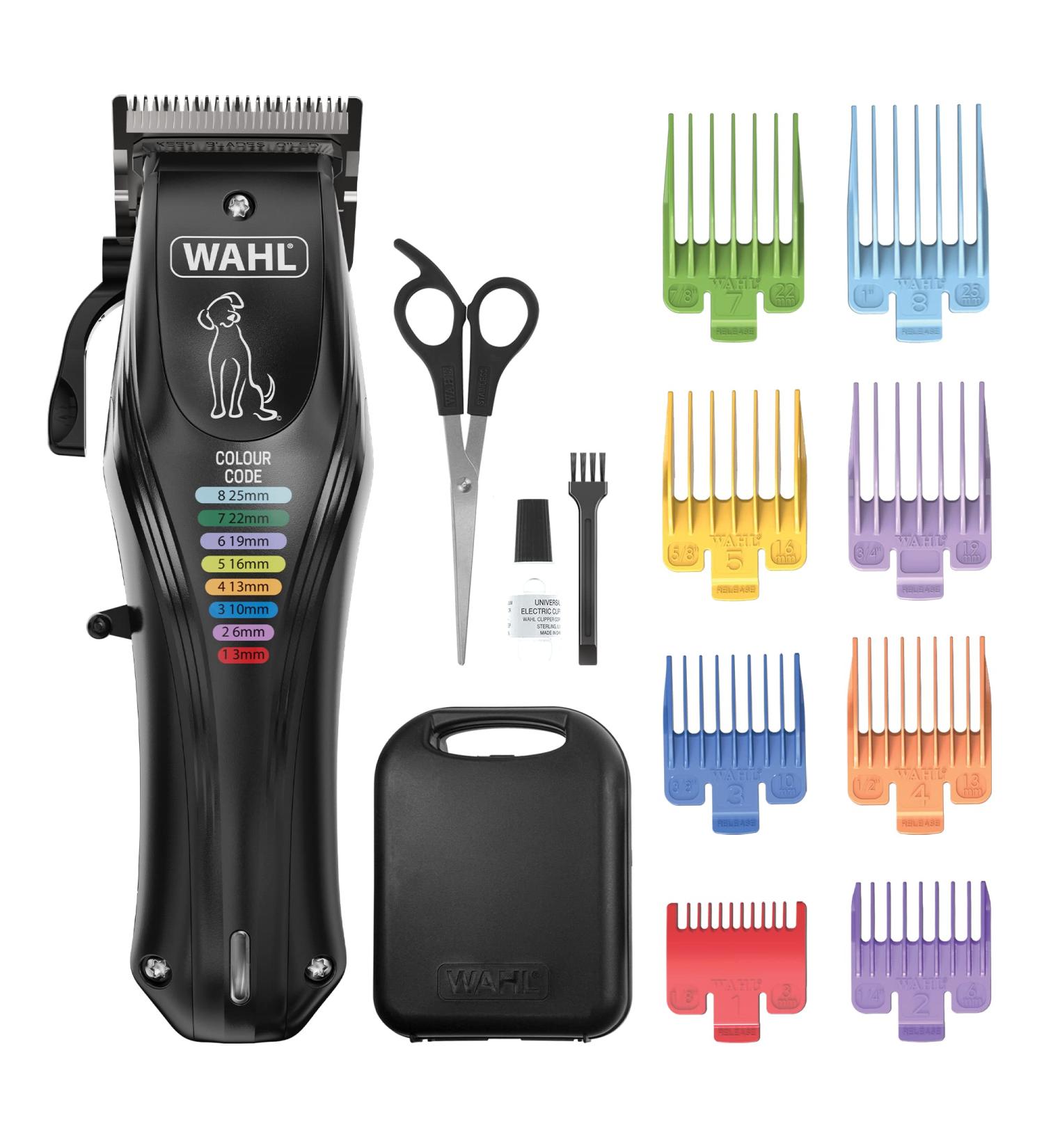 Wahl Colour Pro Rechargeable Pet Clipper Clippers for Dogs - Low Noise Corded/Cordless Grooming Kit with Coded Combs - Black - Buy Online on GoSupps.com