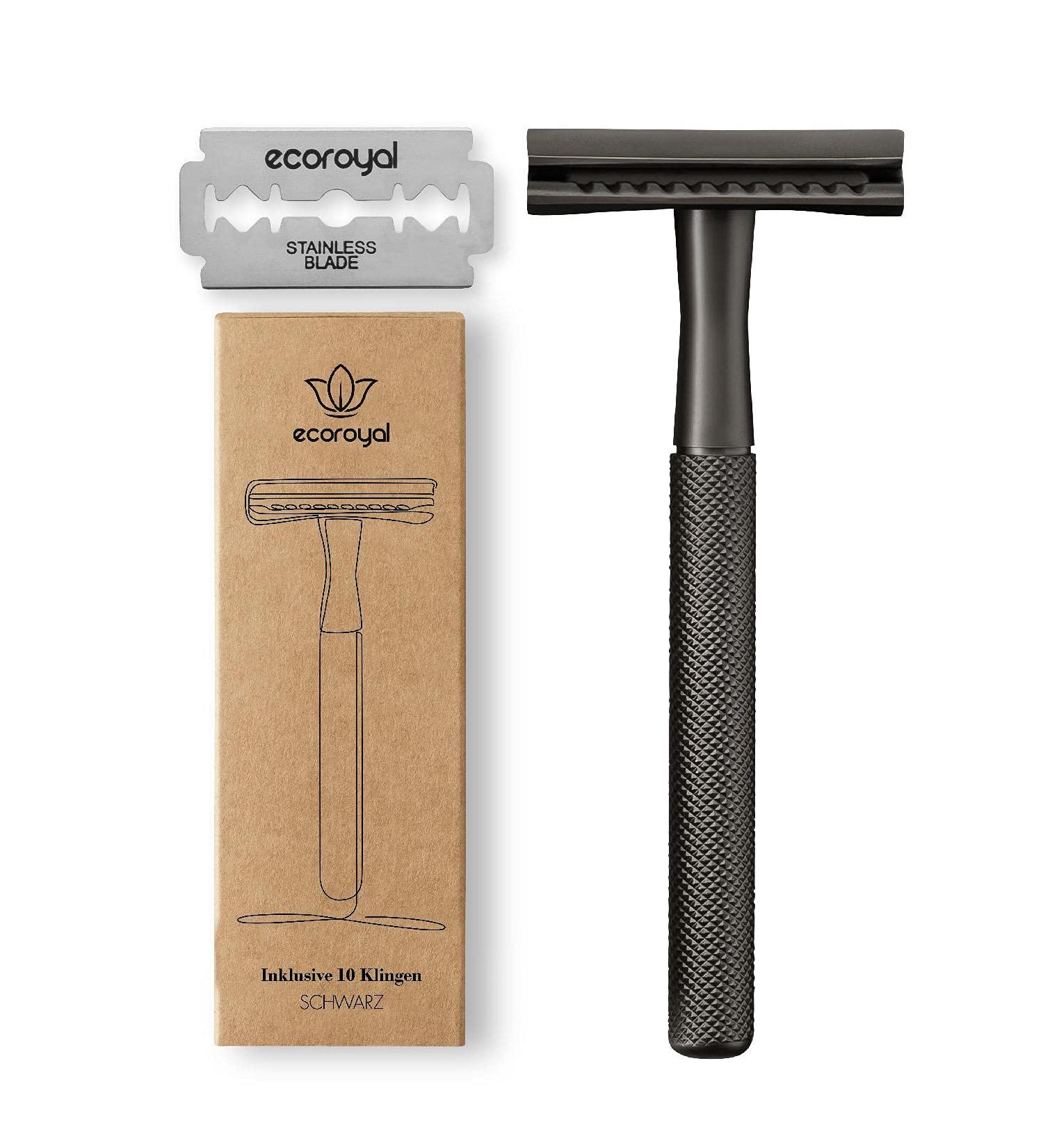 Ecoroyal Black Razor Plane Set for Men | Wet & Double Edge Razor with 10 Blades | Premium Metal Barber Tools - Buy Online on GoSupps.com