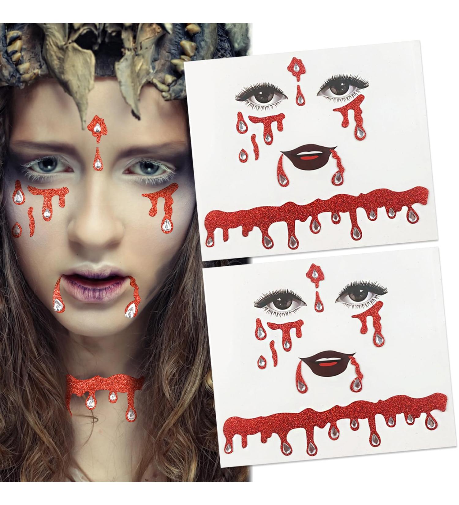 3D Red Glitter Halloween Face Stickers - Temporary Diamond Art for Kids & Adults | Perfect for Halloween Parties - Buy Online on GoSupps.com