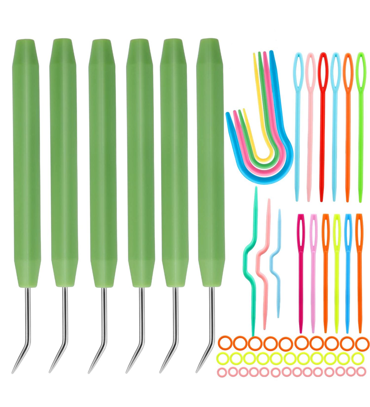 6 Pcs Green Loom Knit Hook Set with Rubber Handle, Plastic Needles, Cable Stitch Holders for Knitting - Buy Online on GoSupps.com