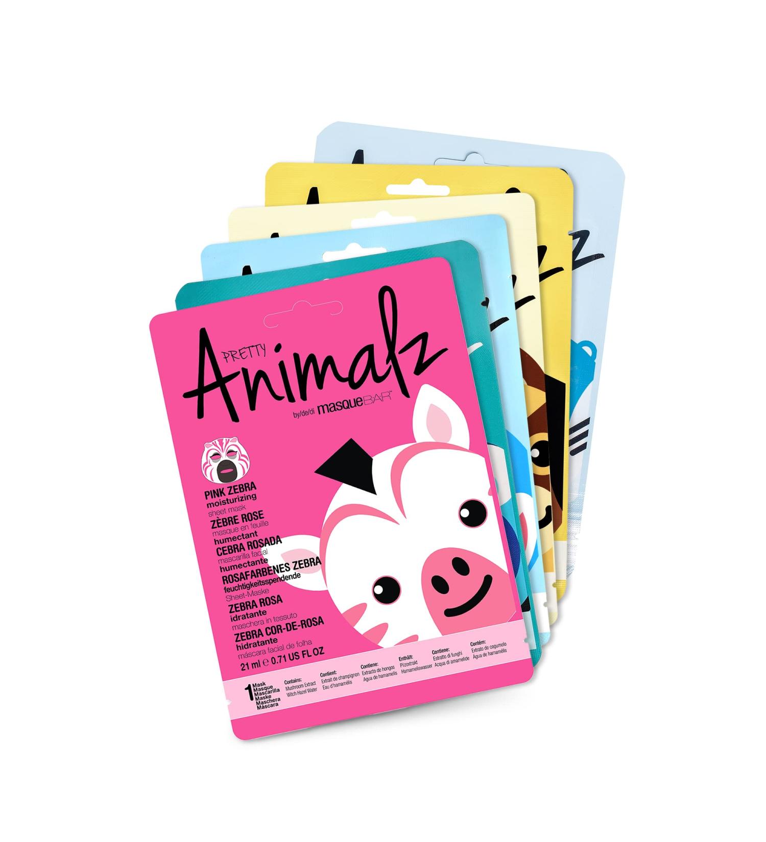 Masque BAR Pretty Animalz Facial Sheet Mask - Fun Hydrating & Soothing Korean Masks | Pack of 6 Unique Animal Character Prints - Buy Online on GoSupps.com