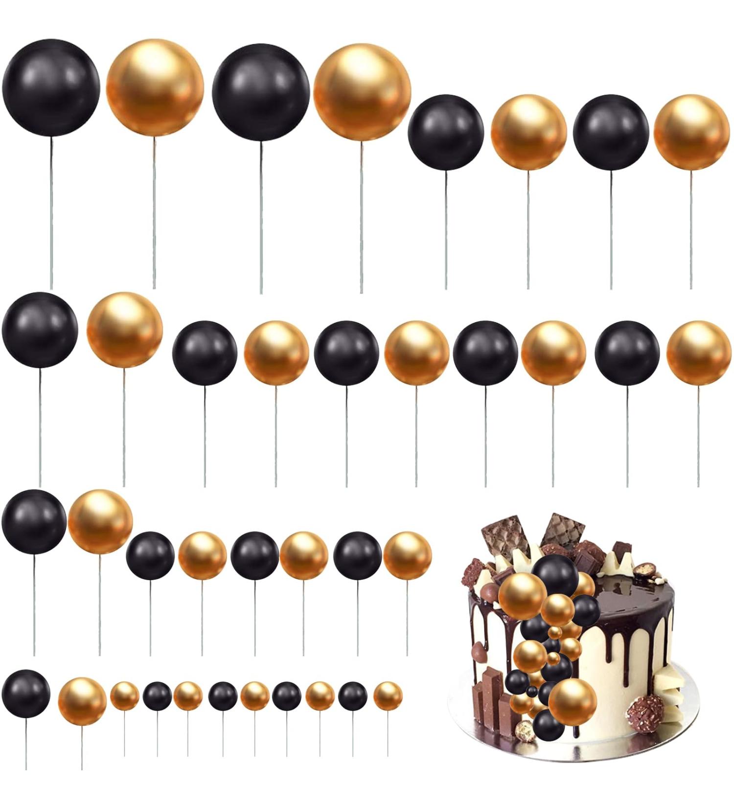 ALEGRE Pack of 50 Cake Decoration Balls Cake Decoration Birthday Foam Balls Cake Topper Black Gold Happy Birthday Cake Decoration Men Women Cake Decoration Balls for Birthday Wedding Baby Shower - Buy Online on GoSupps.com