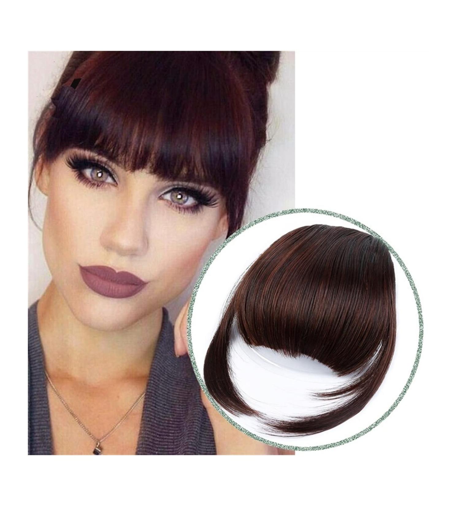 Bangs Clip in Bangs Fashion False Bangs Neat Fringe Hairpiece Thick Blunt Bangs Clip in Hair Extensions Synthetic Fake Bang Hair Piece Hair Accessories for Women Curved Bangs for Daily Wear (Color 2M33 thick bang - Buy Online on GoSupps.com