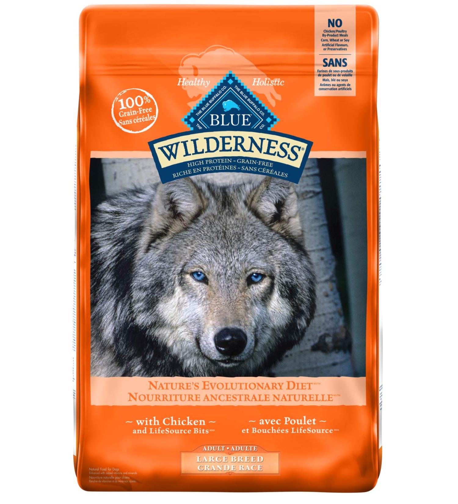 Blue Buffalo Wilderness High Protein Grain Free Natural Adult Large Breed Dry Dog Food Chicken 10.8kg bag - 24 lb kibble Large Breed Chicken High Protein Grain Free - Buy Online on GoSupps.com