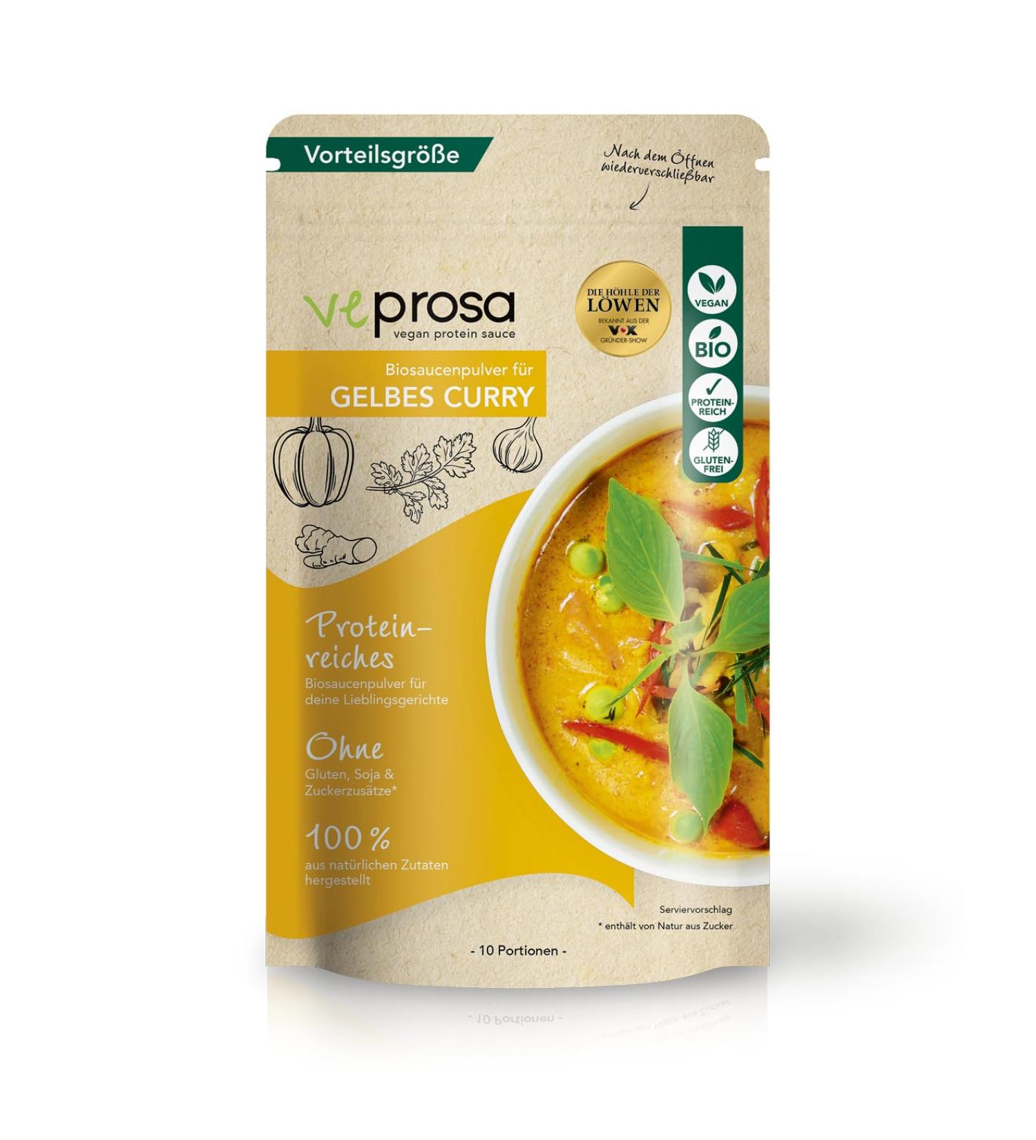  VEPROSA VEPROSA Organic Yellow Curry Powder Sauce 250g Pack | Vegan Protein Sauces with Over 30% Protein Perfect Addition to Many Savory Dishes | 100% Natural Ingredients Gluten Free - Buy Online on GoSupps.com