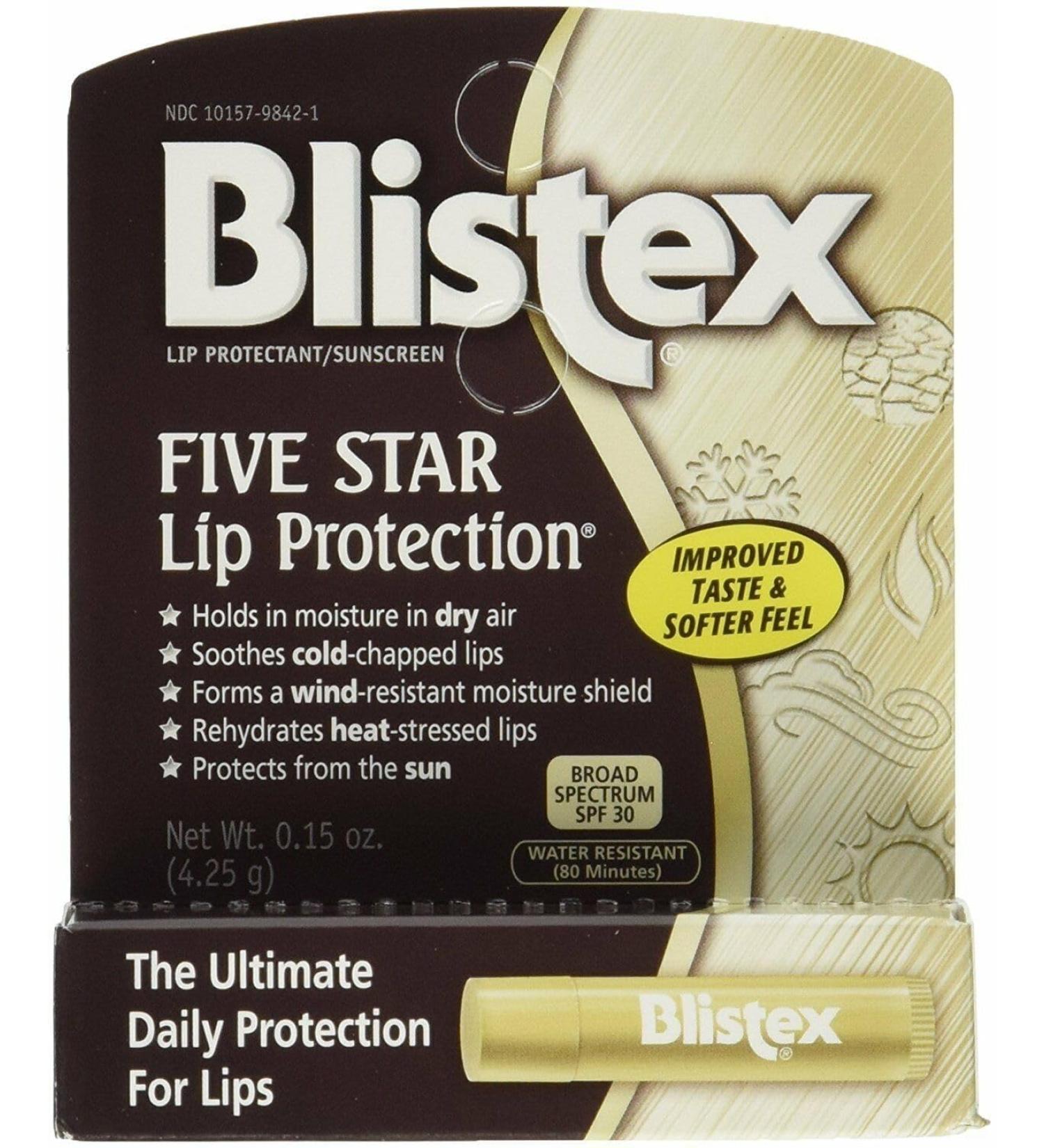 Blistex Five Star Lip Protection SPF 30 - 0.15 OZ (12 Pack) | Smooth Hydration & UV Defense for All Skin Types - Buy Online on GoSupps.com