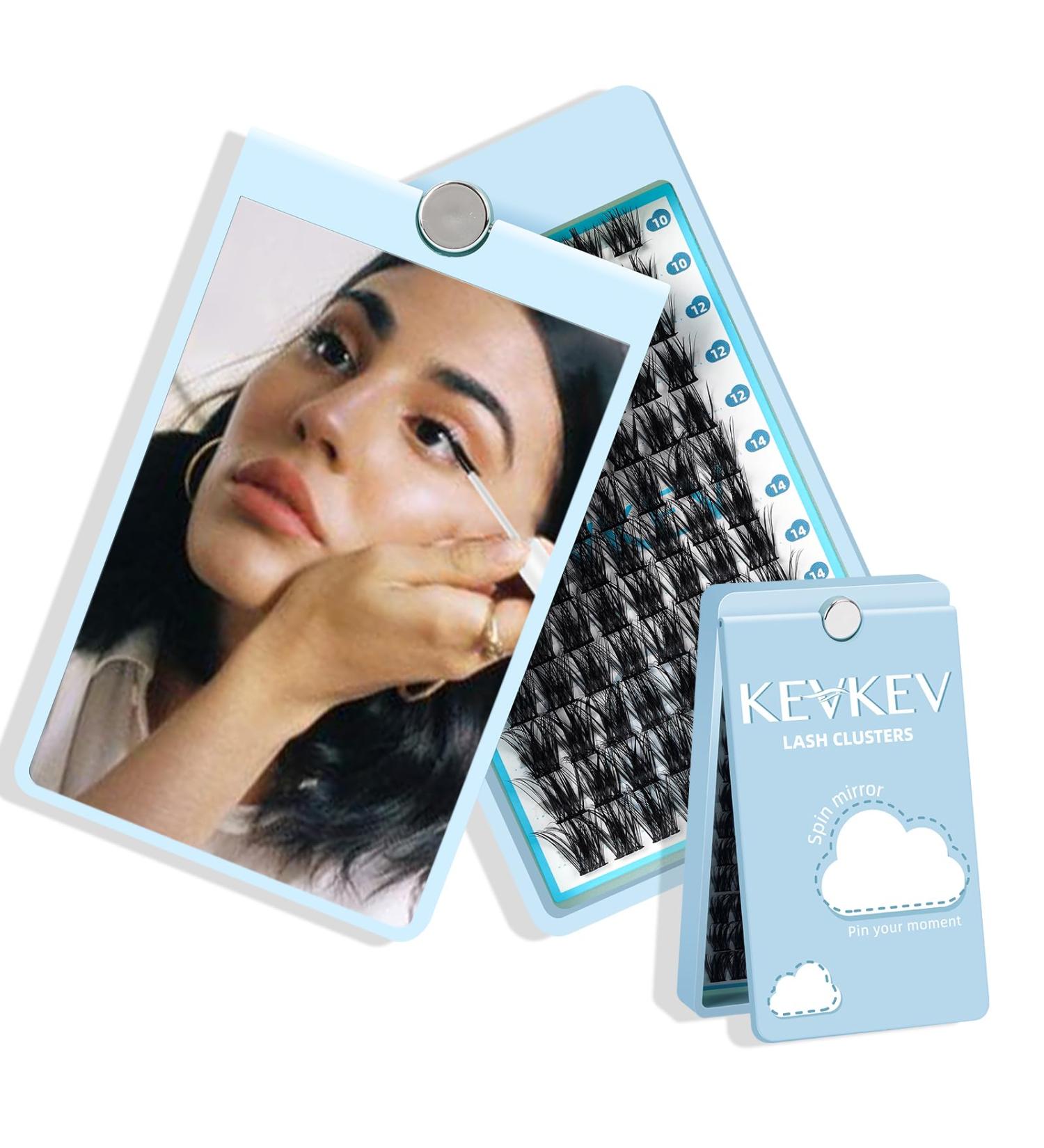 KevKev Lash Clusters 96 Pcs DIY Eyelash Extensions with Soft Thin Band | D-10-16 Mix Cloudy (360 Spin Mirror) - Perfect for Eye Makeup & Travel - Buy Online on GoSupps.com