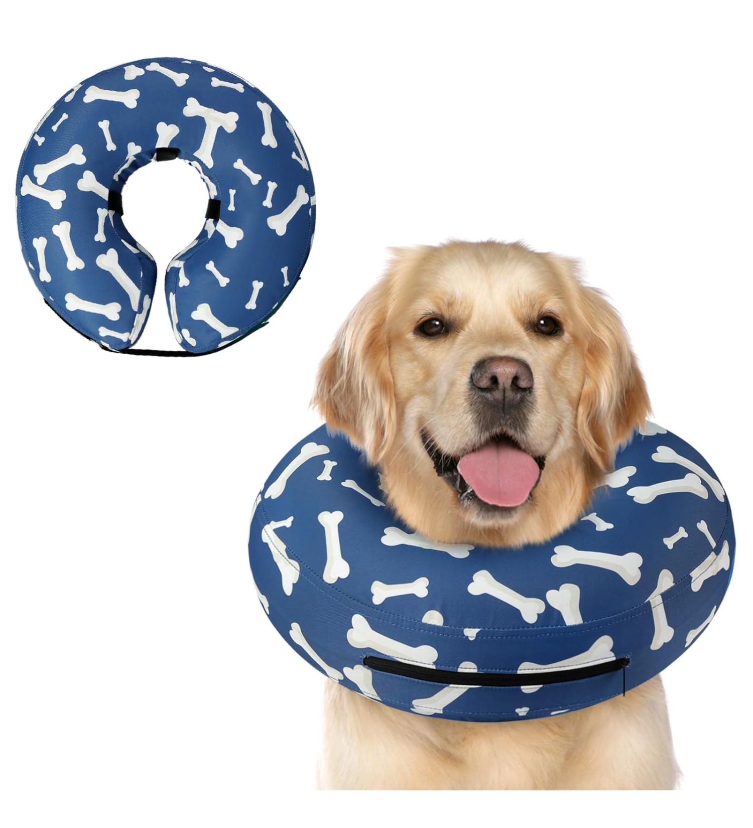 Supet Halskrause Inflatable Dog & Cat Collar | Adjustable Post-Op Protective Blue Bone Collar (L: 27.9-35.6cm) - International Shipping - Buy Online on GoSupps.com