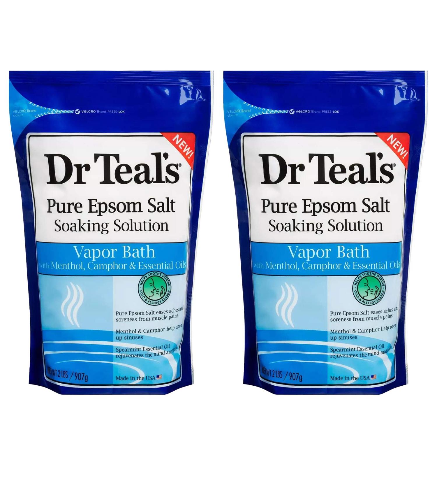 Dr. Teal's Pure Epsom Salt Vapor Bath Soaking Solution Gift Set - Menthol Camphor & Spearmint Essential Oils for Sinus Relief (2 Pack, 2lbs each) - Buy Online on GoSupps.com