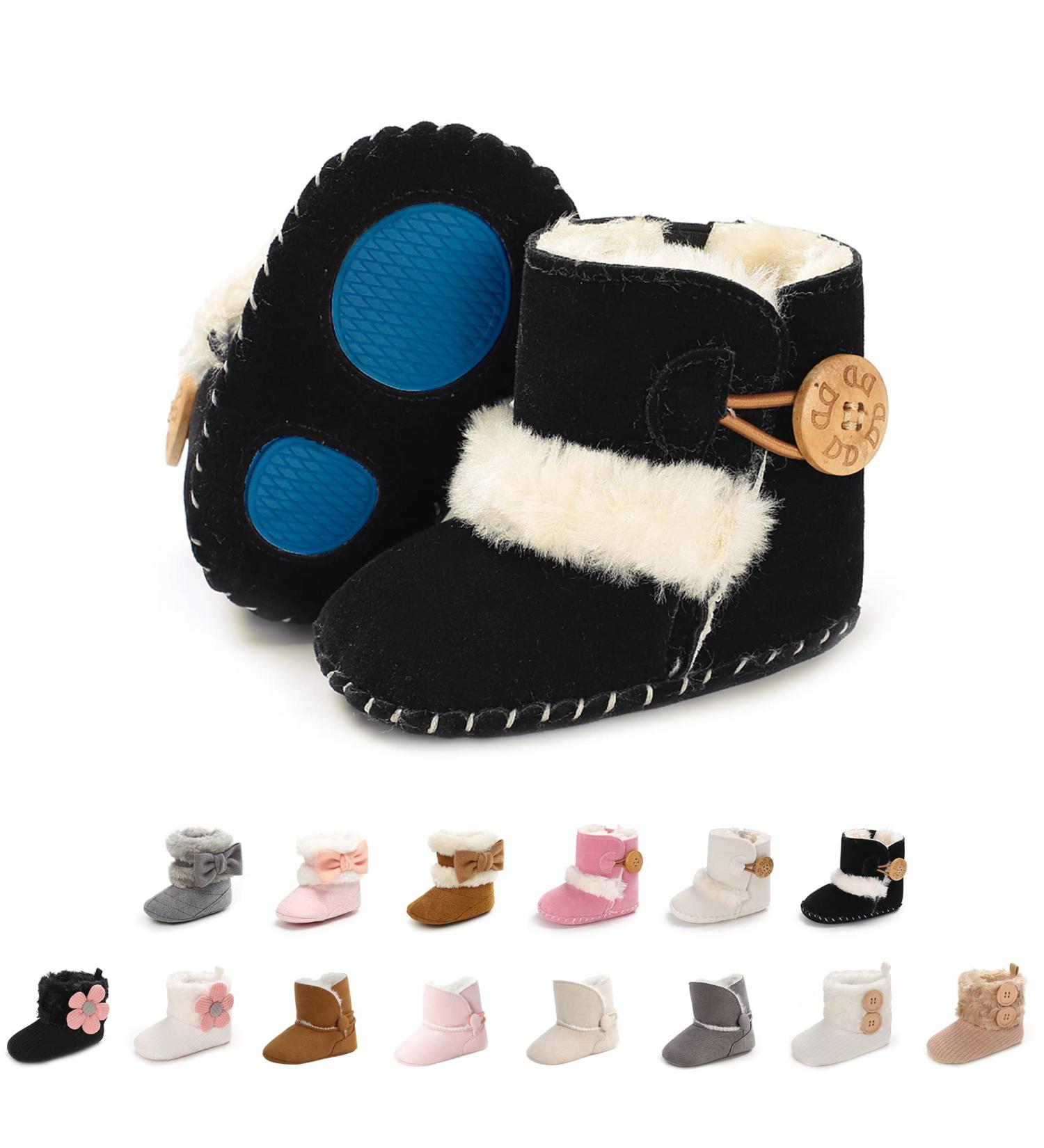 EDOTON Baby Warm Booties with Button Design | Soft Non-slip Sole | Winter Snow Boots for 0-6 Months | Black - Buy Online on GoSupps.com