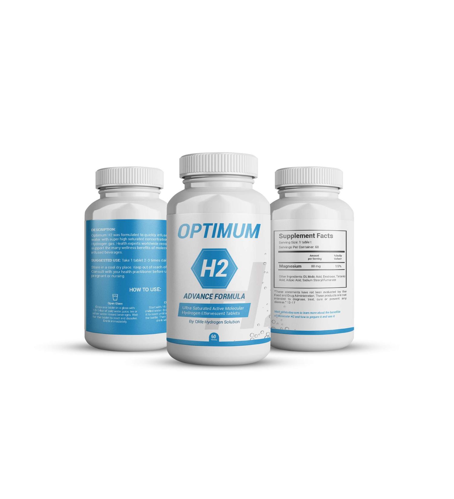 Qlife Optimum H2 Water Fizzy Tablets with Magnesium for Energy Recovery - 60 Tablets - Buy Online on GoSupps.com