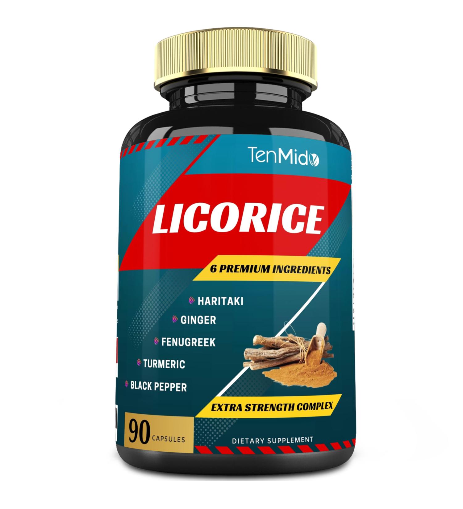 Licorice Extract Capsules with Turmeric Ginger Fenugreek Haritaki Black Pepper - Support Digestion Function - 90 Caps 3 Months Supply - Buy Online on GoSupps.com