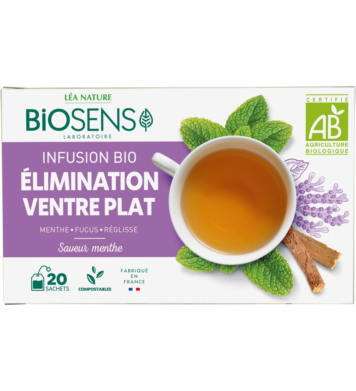 Biosens - Flat Belly Elimination Infusion - Mint Fucus and Licorice - Certified Organic AB - Made in France - 20 Sachets - Buy Online on GoSupps.com