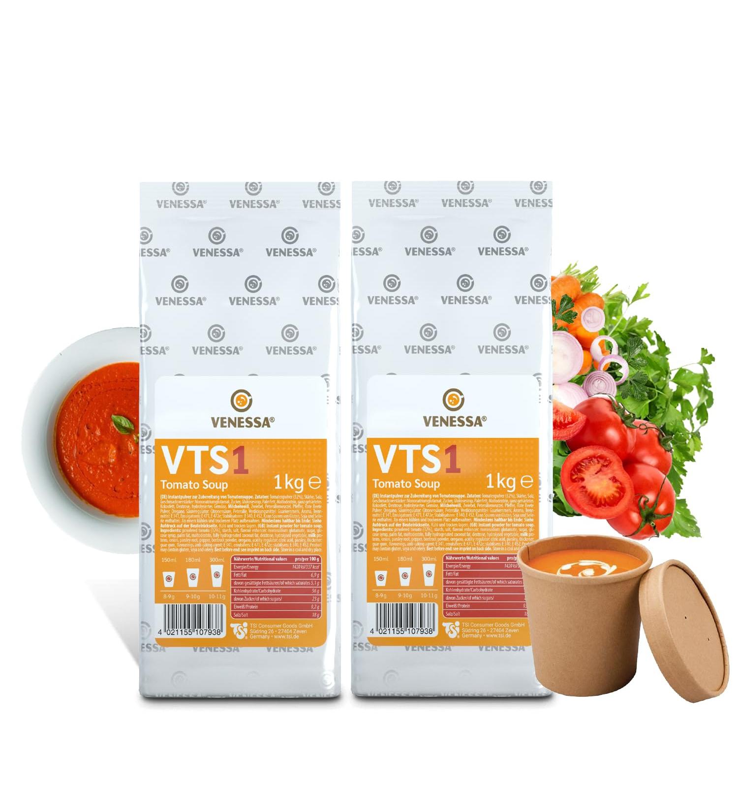 VENESSA VTS 1 Creamy Tomato Soup 2 x 1 kg Vending Soup Machine Fine and Creamy Tomato Soup Automatic Soup No Lumps Quick Preparation Suitable for Machines - Buy Online on GoSupps.com