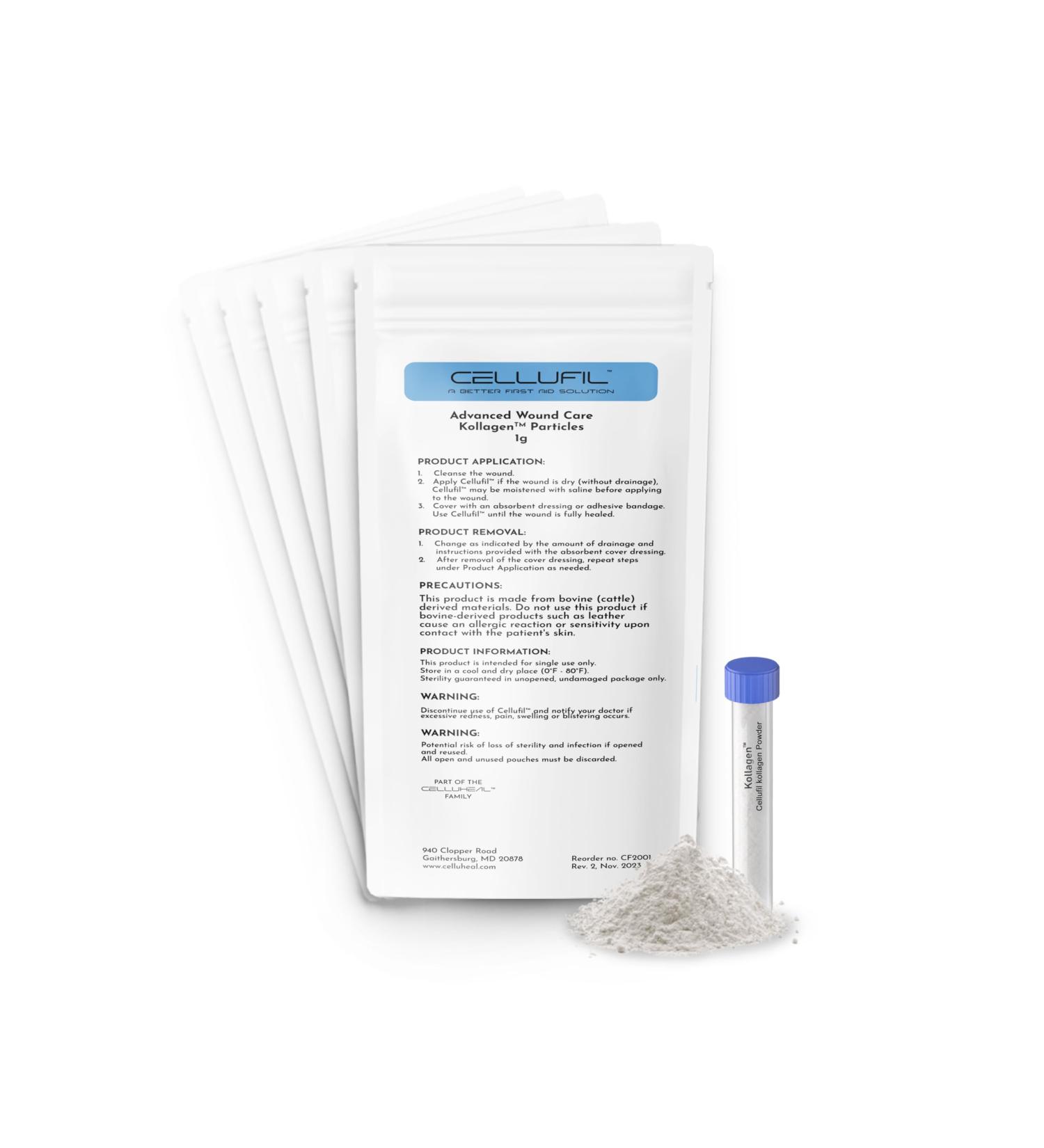 Celluheal Cellufil Collagen Particles for Advanced Wound Care - Box of 5 Vials - 100% Non-Hydrolyzed Bovine Collagen for Tissue Regeneration First Aid & Minor Bleeding - Buy Online on GoSupps.com