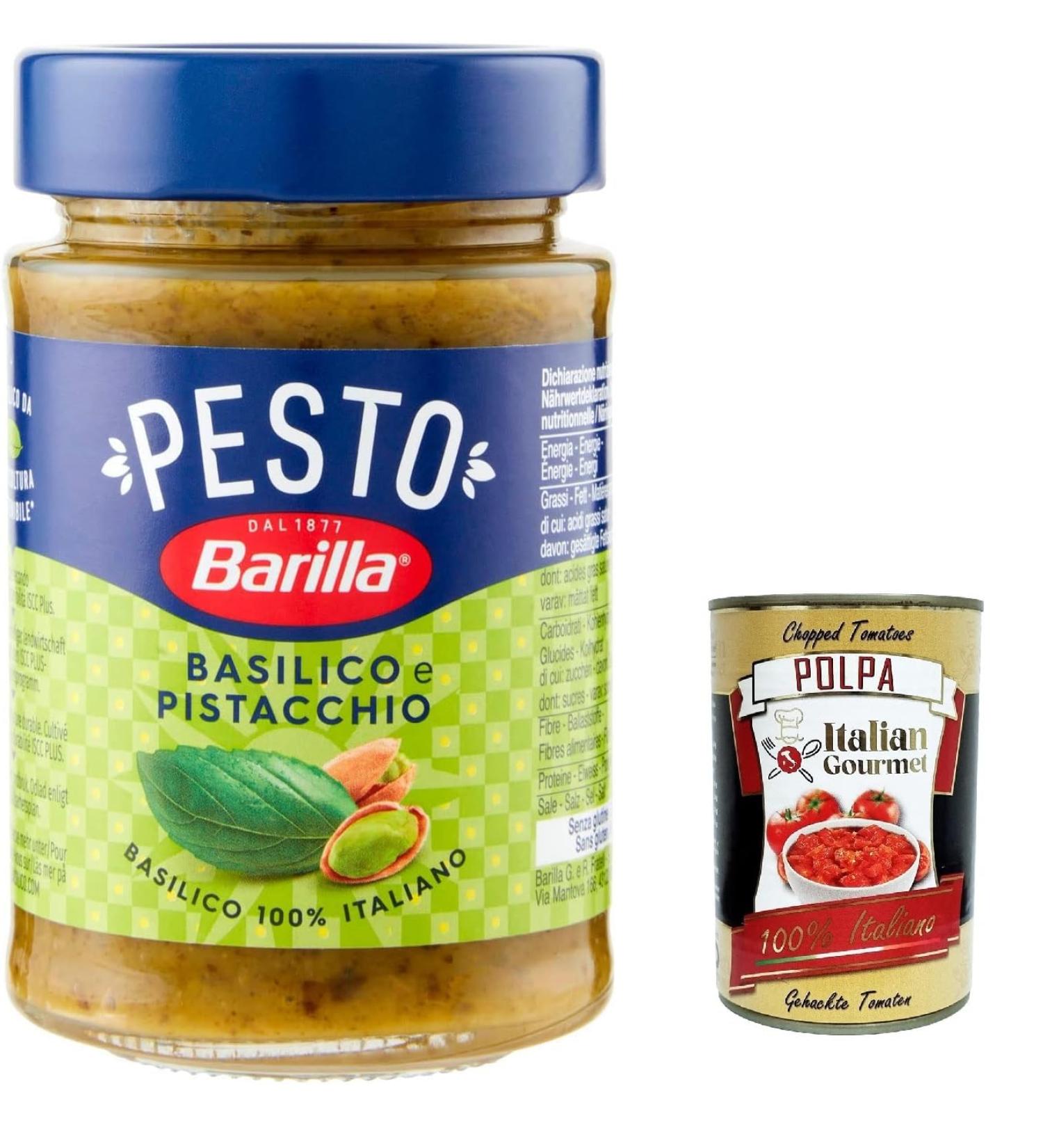  Italian Gourmet E.R. Barilla Pesto Basilico e Pistacchio Pesto au basilic et pistaches issus de l'agriculture durable 190 g Sauce italienne sans gluten + polpa italien gourmet 400 g - Buy Online on GoSupps.com