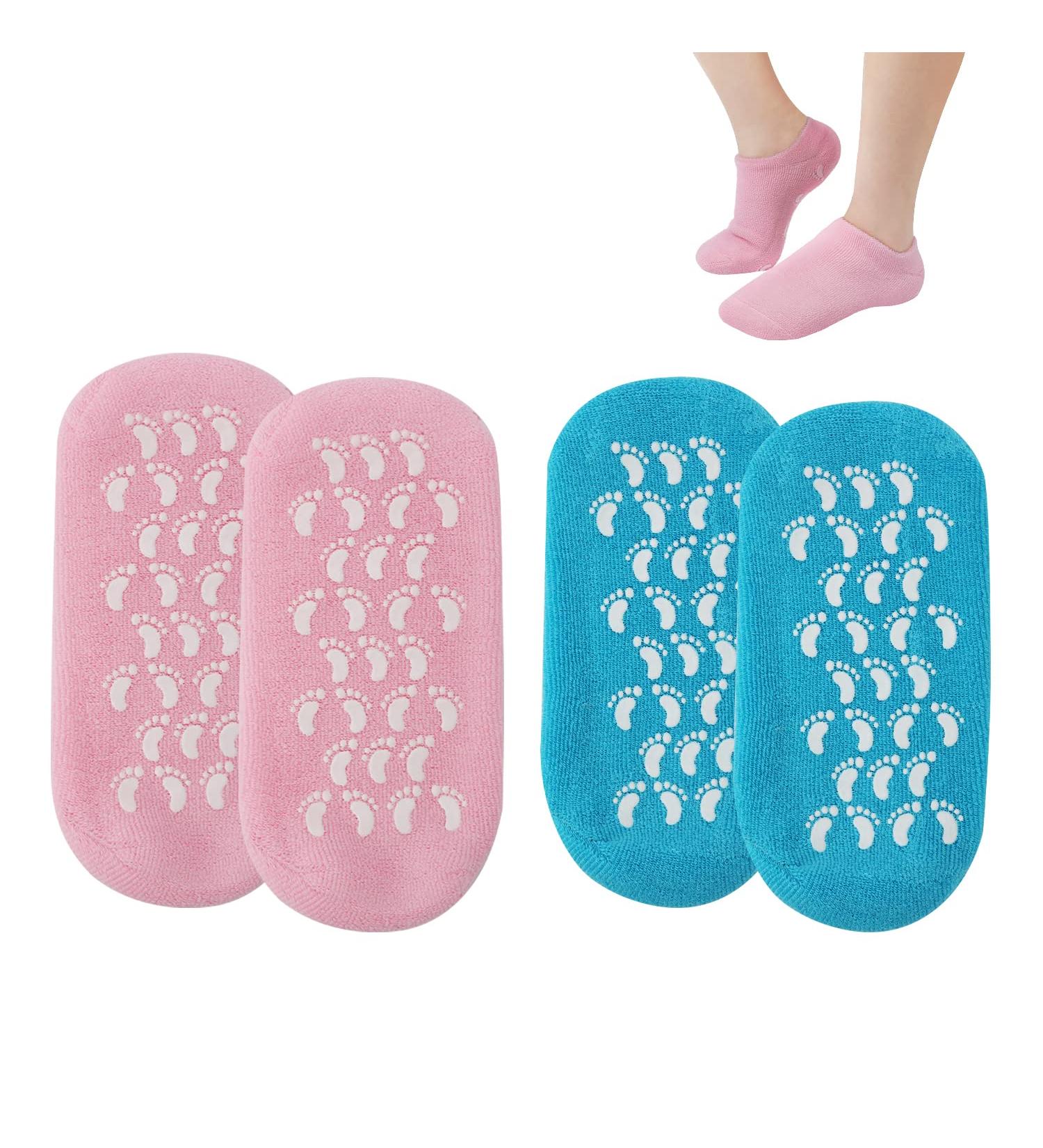 2pcs Moisturizing Socks for Soft and Smooth Feet - Blue and Pink Gel Spa Socks for Women Men - Buy Online on GoSupps.com