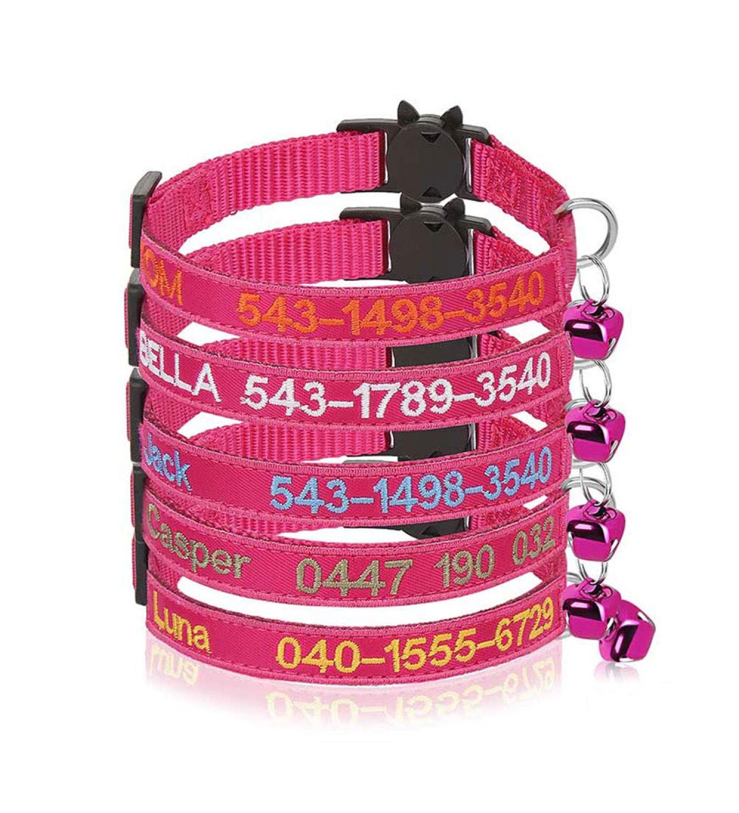 Personalized Cat Neck Bands with Bell - Custom Safety Buckle & Embroidered ID (Rose Red) - International Shipping Available - Buy Online on GoSupps.com