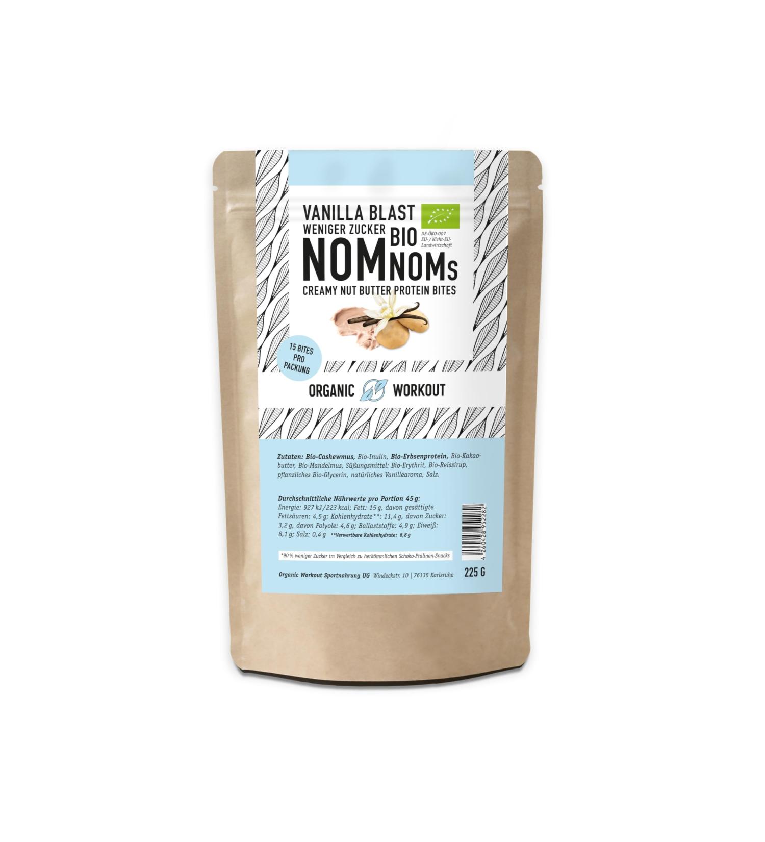 Vanilla Blast Nomnoms | Organic Vegan Protein Bites - Creamy Nutmus Erythritol Sweetened Big Pack (15 Bites) - Healthy Snack Option - Buy Online on GoSupps.com