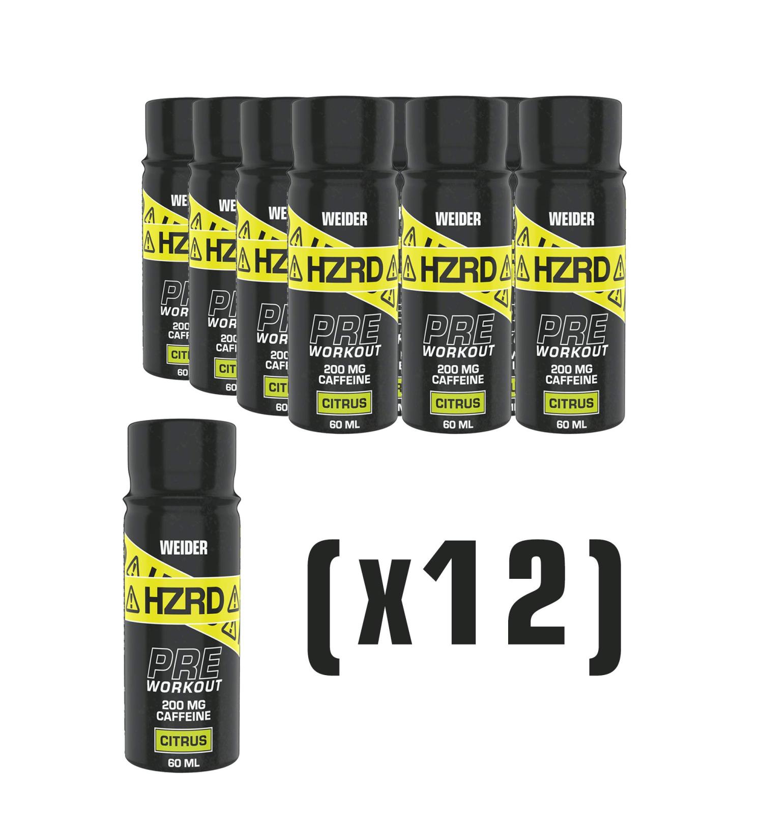 Weider HZRD High-Dose Pre-Workout Energy Shot - Citrus Flavor for Intensive Training (12 x 60ml) | International Shipping Available - Buy Online on GoSupps.com