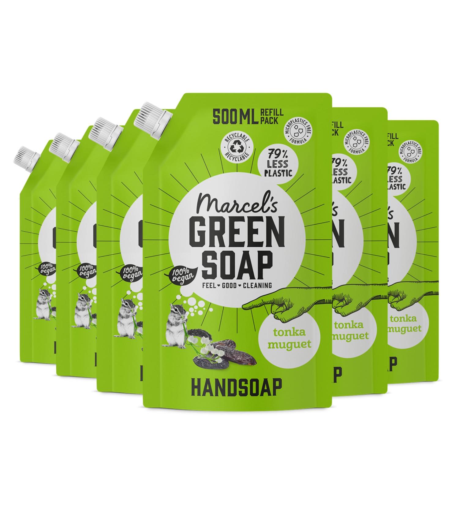 Marcel's Green Soap Hand Soap Refill Pack - Vegan & Eco-Friendly Tonka & Muguet 500ml (6 Pack) - 97% Biodegradable Liquid Soap - Buy Online on GoSupps.com