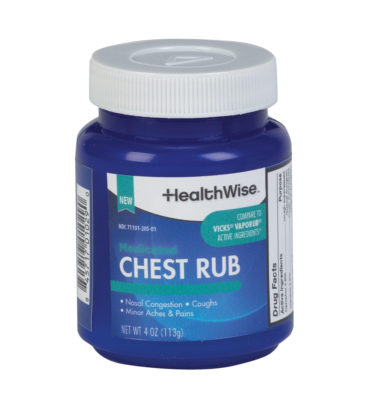 HealthWise Medicated Chest Rub | Cough suppressant | Relieves Nasal Congestion | Relieves Minor Aches and Pains | 4 oz.