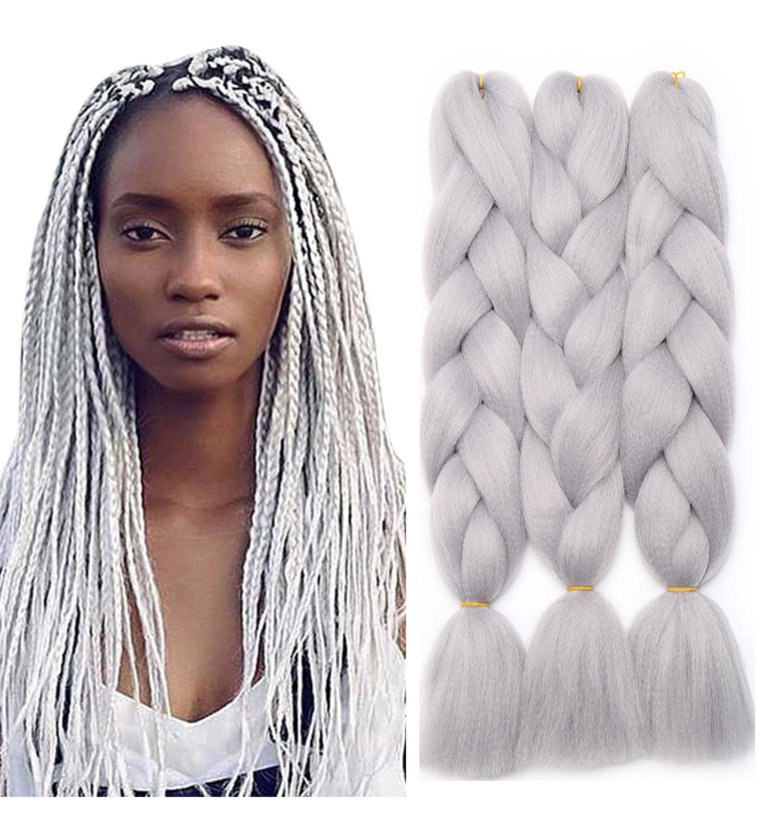 Tess Braids Extensions 60 cm - 3 Pack Jumbo Kanecalon Hair Braids for Box Braids (100g/bundle) - Silver White #7 - International Shipping Available - Buy Online on GoSupps.com