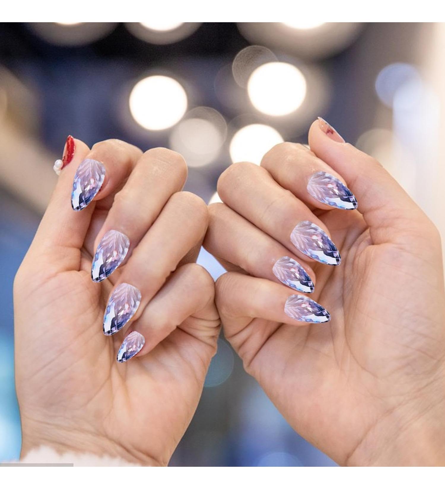 24 Press on Nails Medium Coffin - Full Fake Nail Kit in 12 Sizes | Acrylic Gradient False Nails | Medium Stick on Nails Fake Nails | Glitter Design Natural French Styles Nails for Women Girls - Buy Online on GoSupps.com