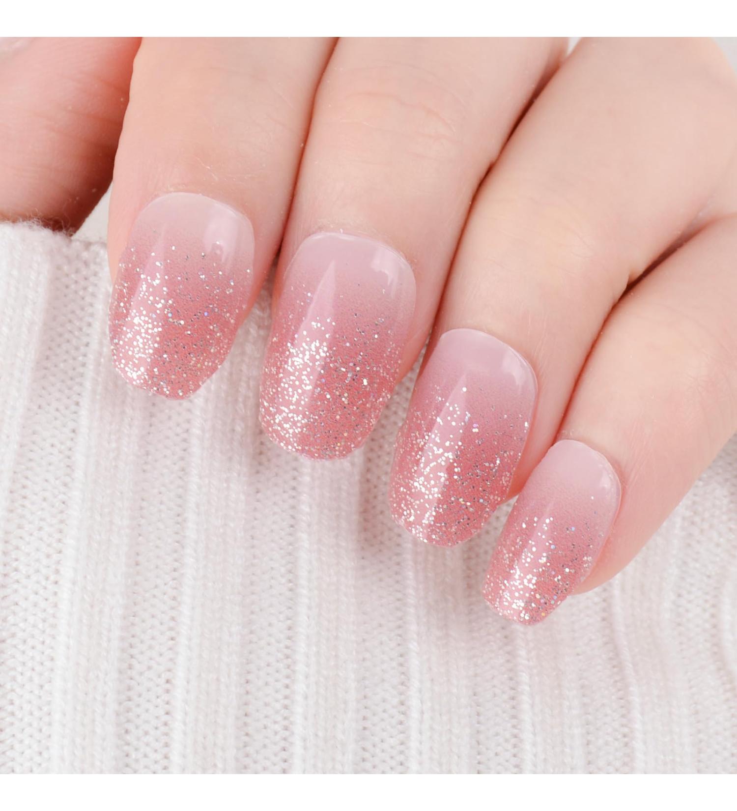 22 pcs Glitter Semi Cured Gel Nail Strips Pink Gradient Nail Gel Polish Wraps Soft Self-Adhesive Nail Full Wraps Nail Strips Sticker Nail Tips Christmas Nail Wraps Sticker Decals Glitter Gradient Pink - Buy Online on GoSupps.com