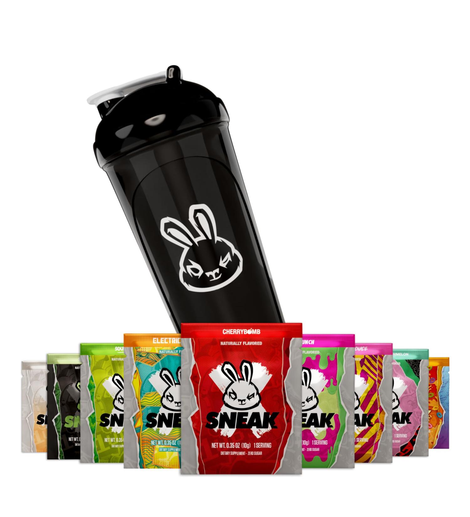SNEAK | Starter Pack | Zero Sugar Low-Calorie Energy Drink for Sustained Concentration & Focus | 9 Servings and the Monochrome Shaker - Buy Online on GoSupps.com
