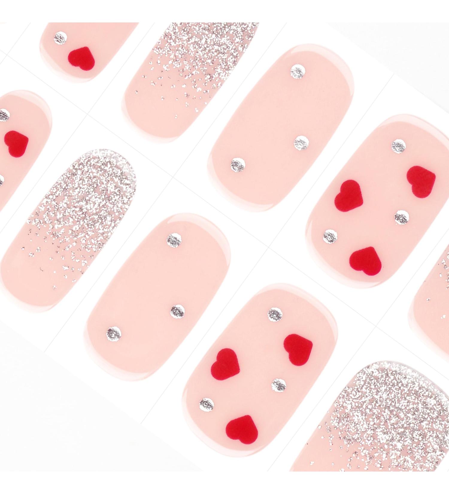 Danni & Toni Half Hardened Gel Nail Films - Sweet Love Red Heart Glossy UV Gel Nail Foil Stickers | Self-Adhesive 28 Pack - Buy Online on GoSupps.com