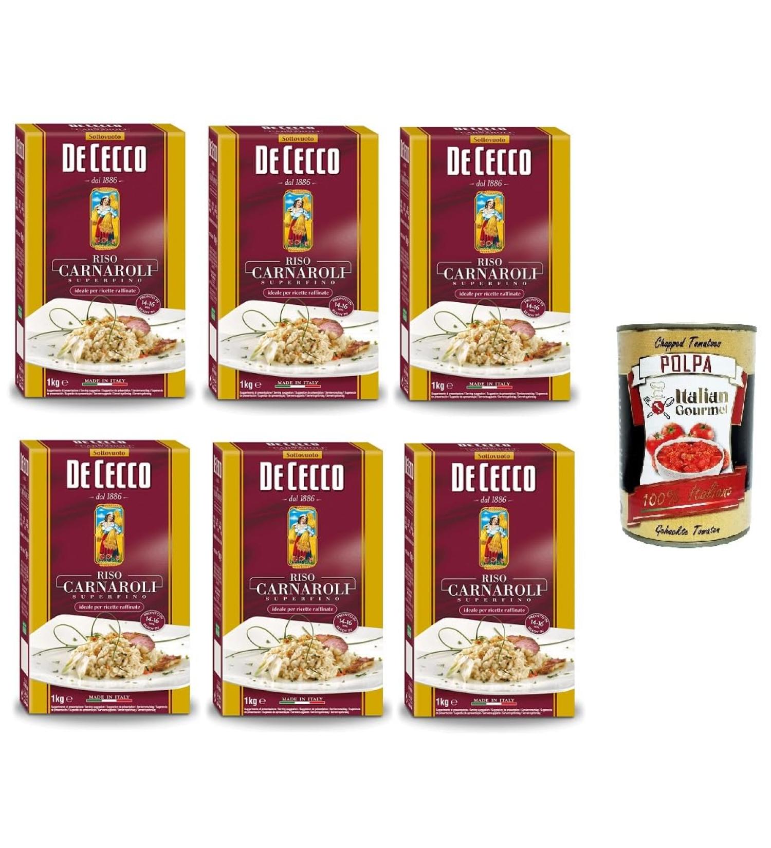  Italian Gourmet E.R. De Cecco Riso Carnaroli Superfino Medium Grain Rice for Risotto 1000g + Italian Gourmet Pulp 400g - Buy Online on GoSupps.com