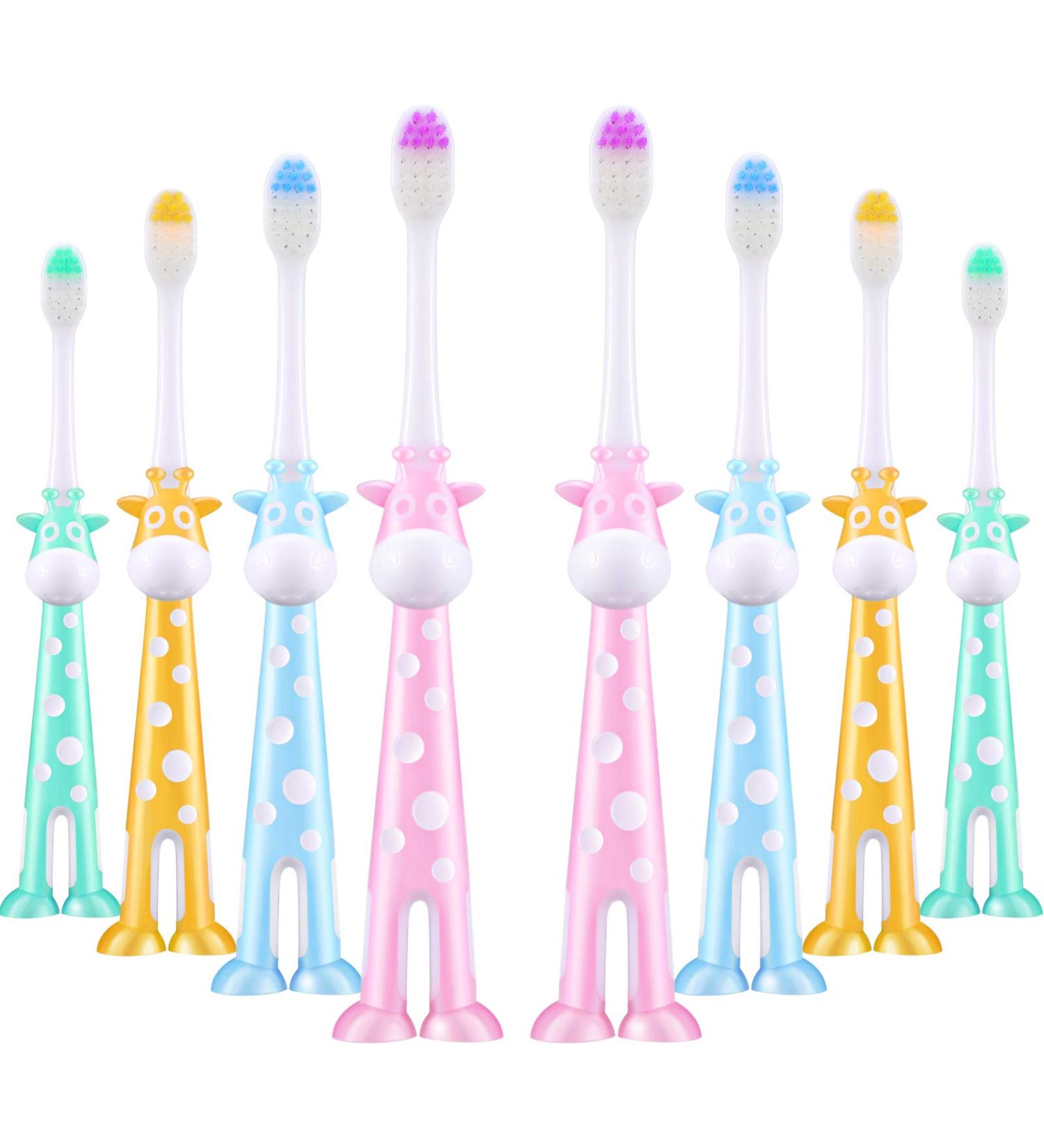 Kids Deer Design Extra Soft Toothbrush Set | Pack of 8 | Boys & Girls 2-8 Years | Suction Cup | 4 Colors - Buy Online on GoSupps.com