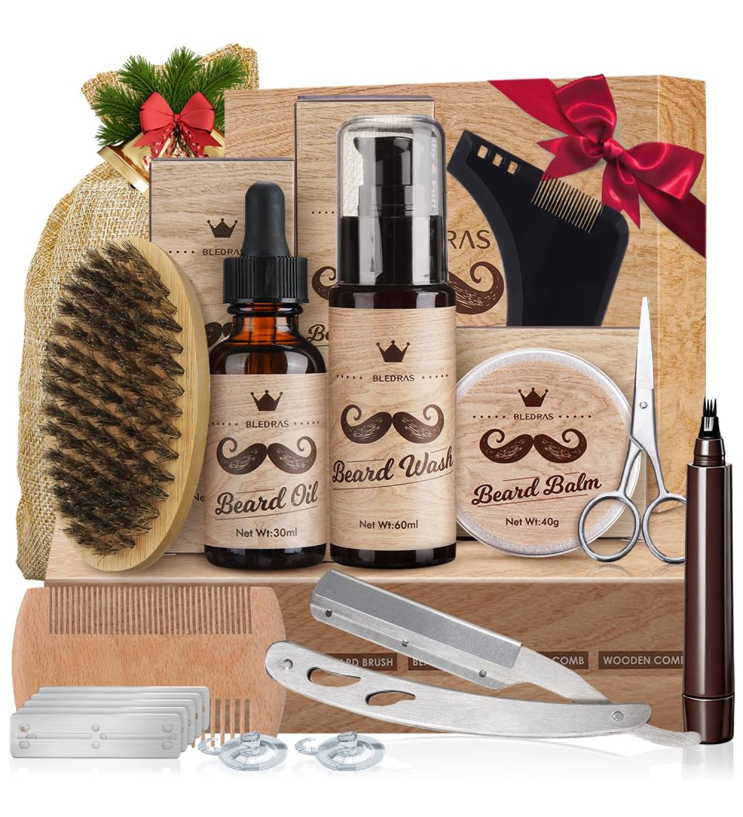 Bledras Kit Cuidado Barba Hombre 13 and 1 Beard Care For Men With Beard Oil Beard Shampoo Beard Cream Beard Pencil Scissors Beard Brush Beard Comb - Buy Online on GoSupps.com