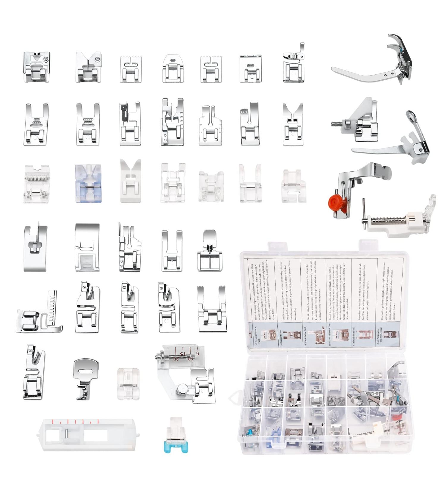 42Pcs Sewing Machine Presser Feet Kit - Manual Included - Compatible with Brother, Babylock, Singer, Elna, Toyota, New Home, Simplicity, Necchi, Kenmore - For Low Shank Machines - Buy Online on GoSupps.com