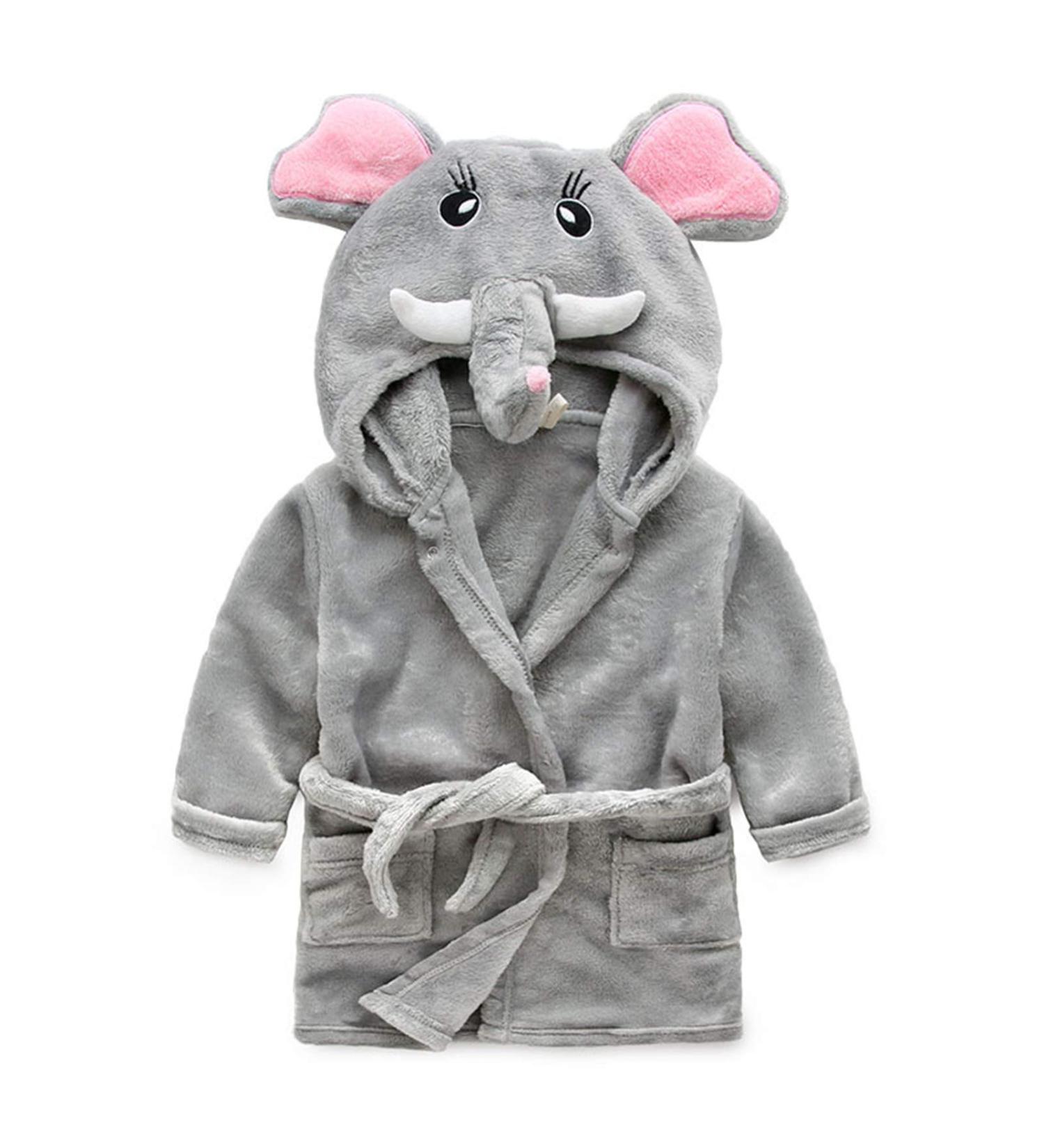 Baby boys & girls Unisex bathrobe 0-24 months soft plush flannel fleece hooded bathrobe plush animal face bathrobe for babies toddlers newborn 6-12 months gray elephant