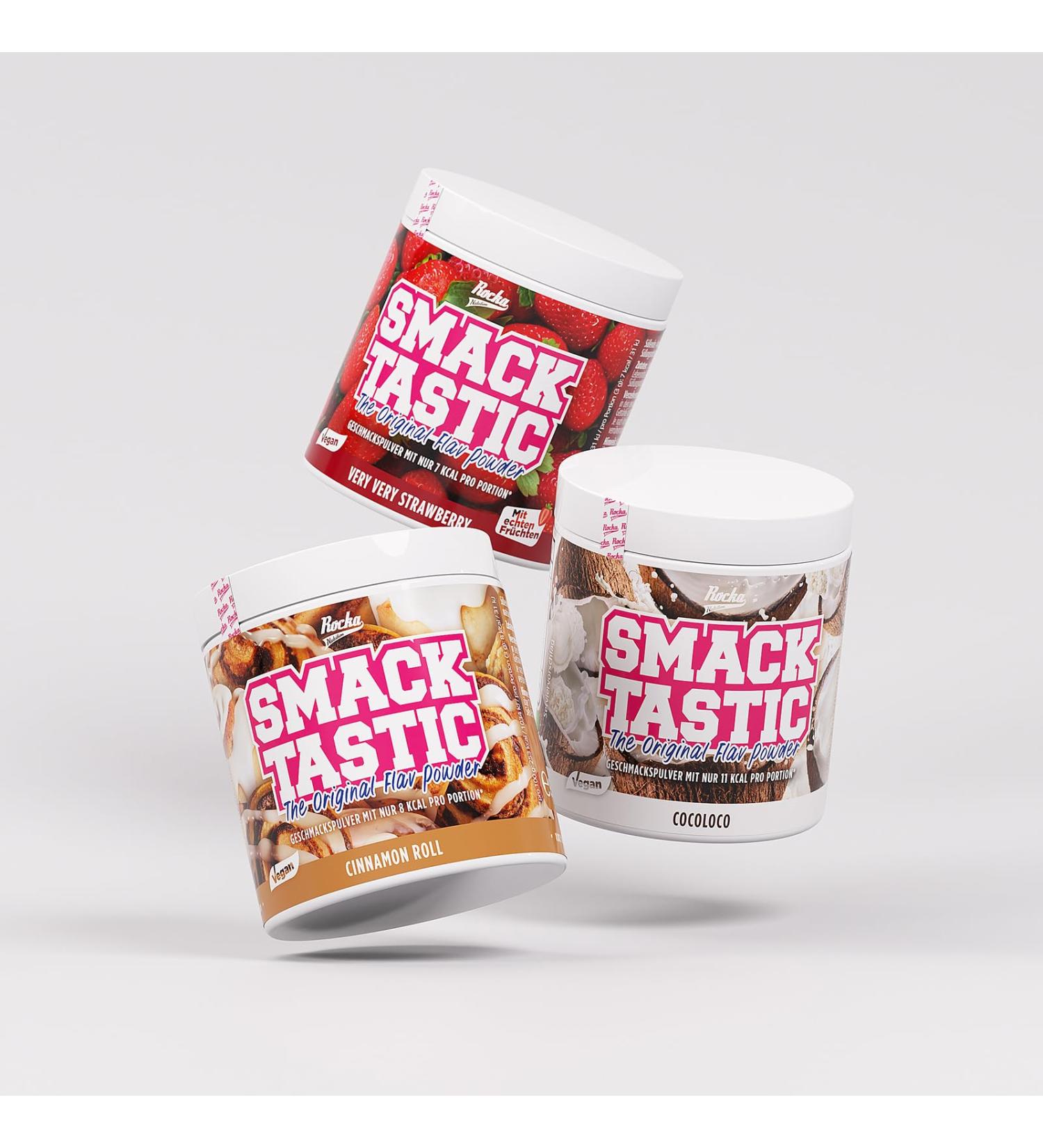 Rocka Nutrition Smacktastic 3 Series Box | Vegan Flavor Powder | 100% Taste Low Calories | 3 x 90g (Cinnamon Roll Cocoloco Very Very Strawberry) - International Shipping - Buy Online on GoSupps.com