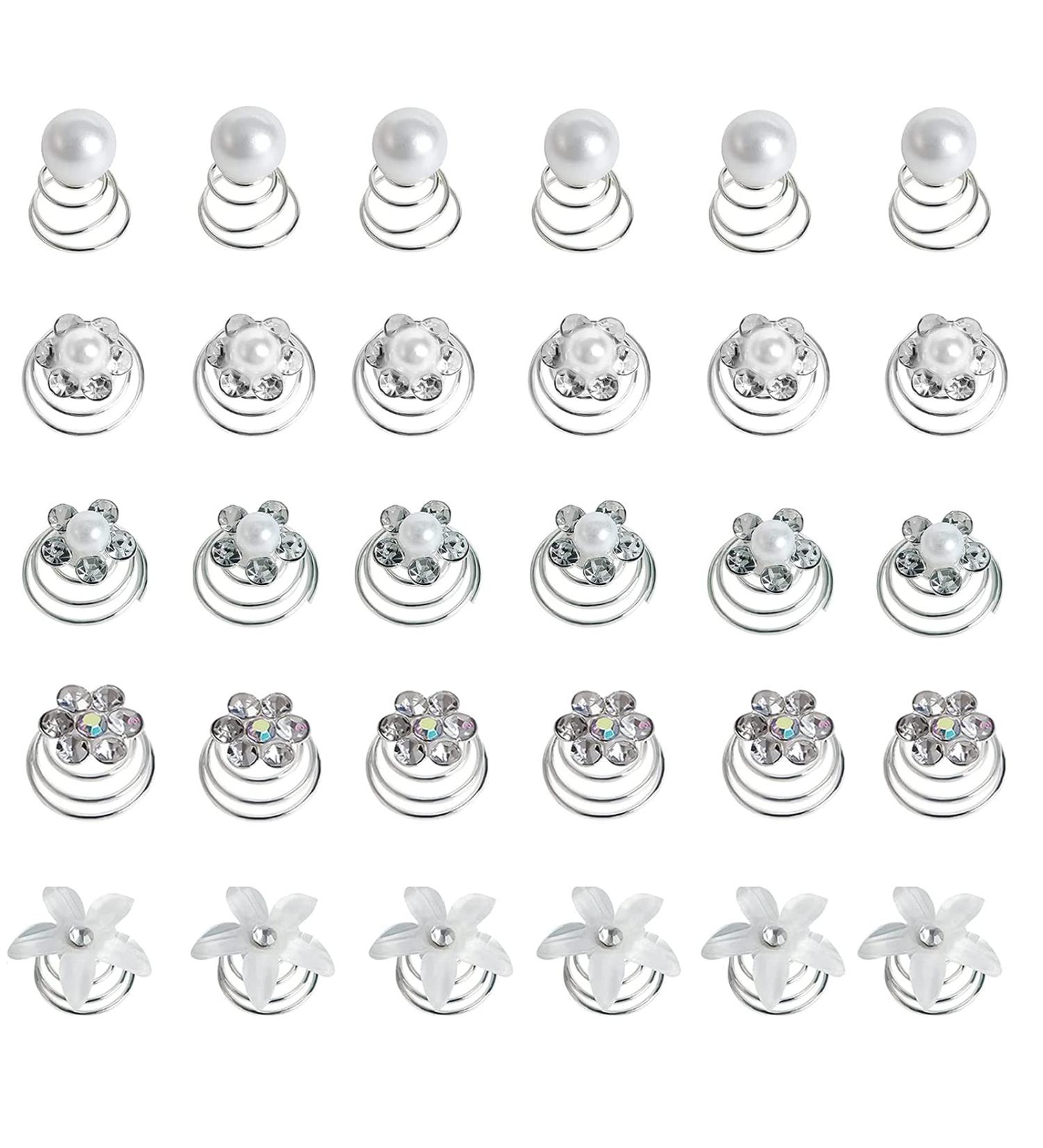 50 Piece Spiral Hair Clips - White Pearls & Rhinestones for Brides & Special Occasions | Elegant Hair Accessories - Buy Online on GoSupps.com