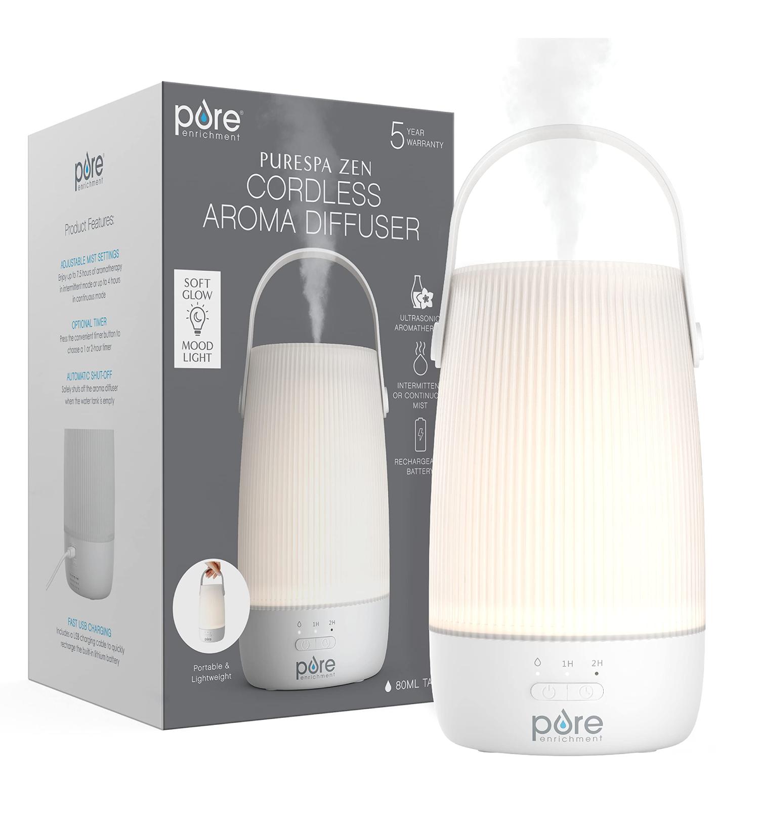 Pure Enrichment PureSpa Zen Cordless Essential Oil Diffuser - Portable & Travel-Friendly - 7.5 Hrs Lasting Aroma Diffuser - 2 Mist Settings, Optional Timer & Auto Shut-Off - Buy Online on GoSupps.com