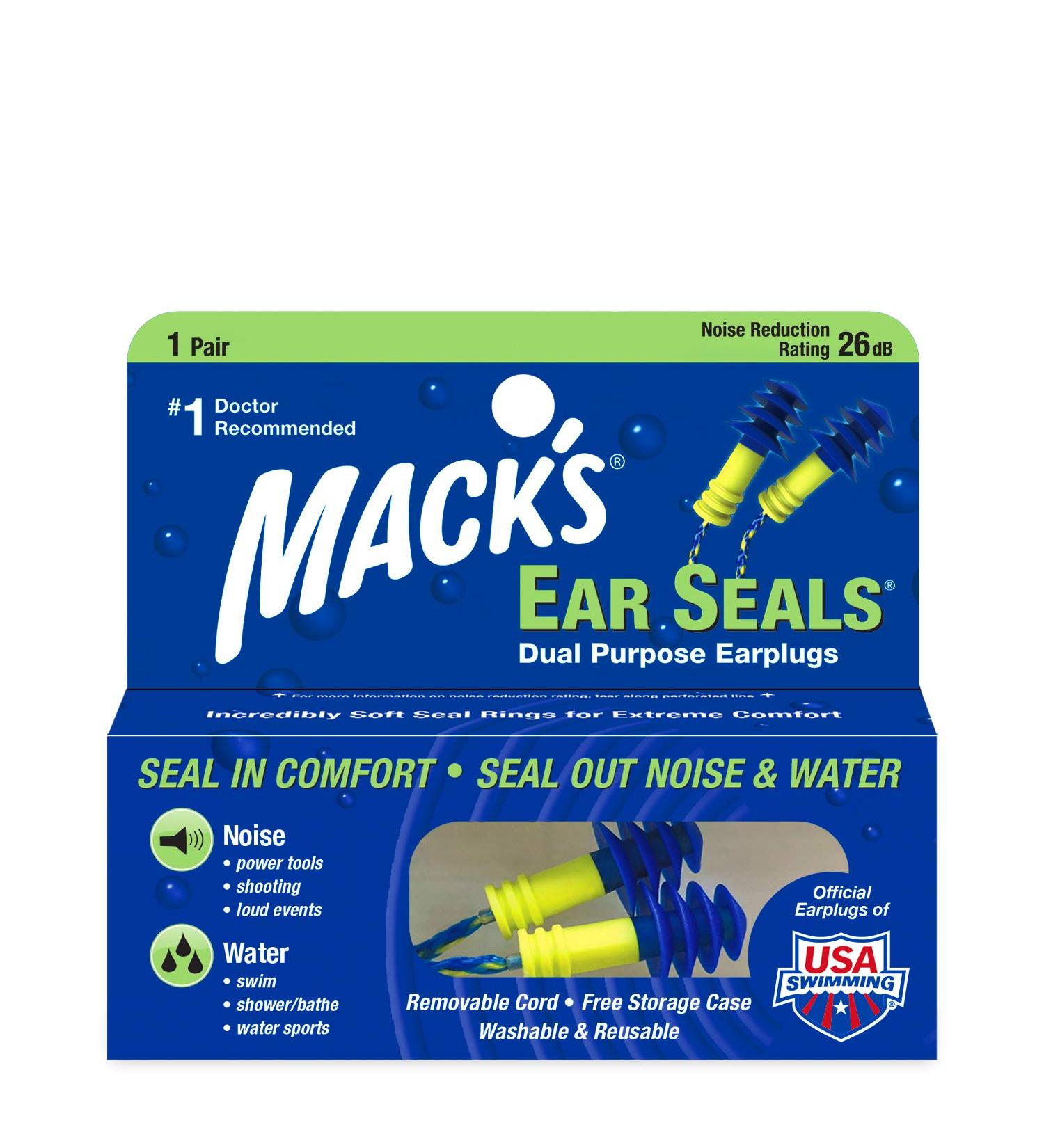 Mack's Ear Seals Earplugs - 1 Pair with Detachable Cord | 26dB High NRR for Noise Reduction and Water Blocking - Buy Online on GoSupps.com