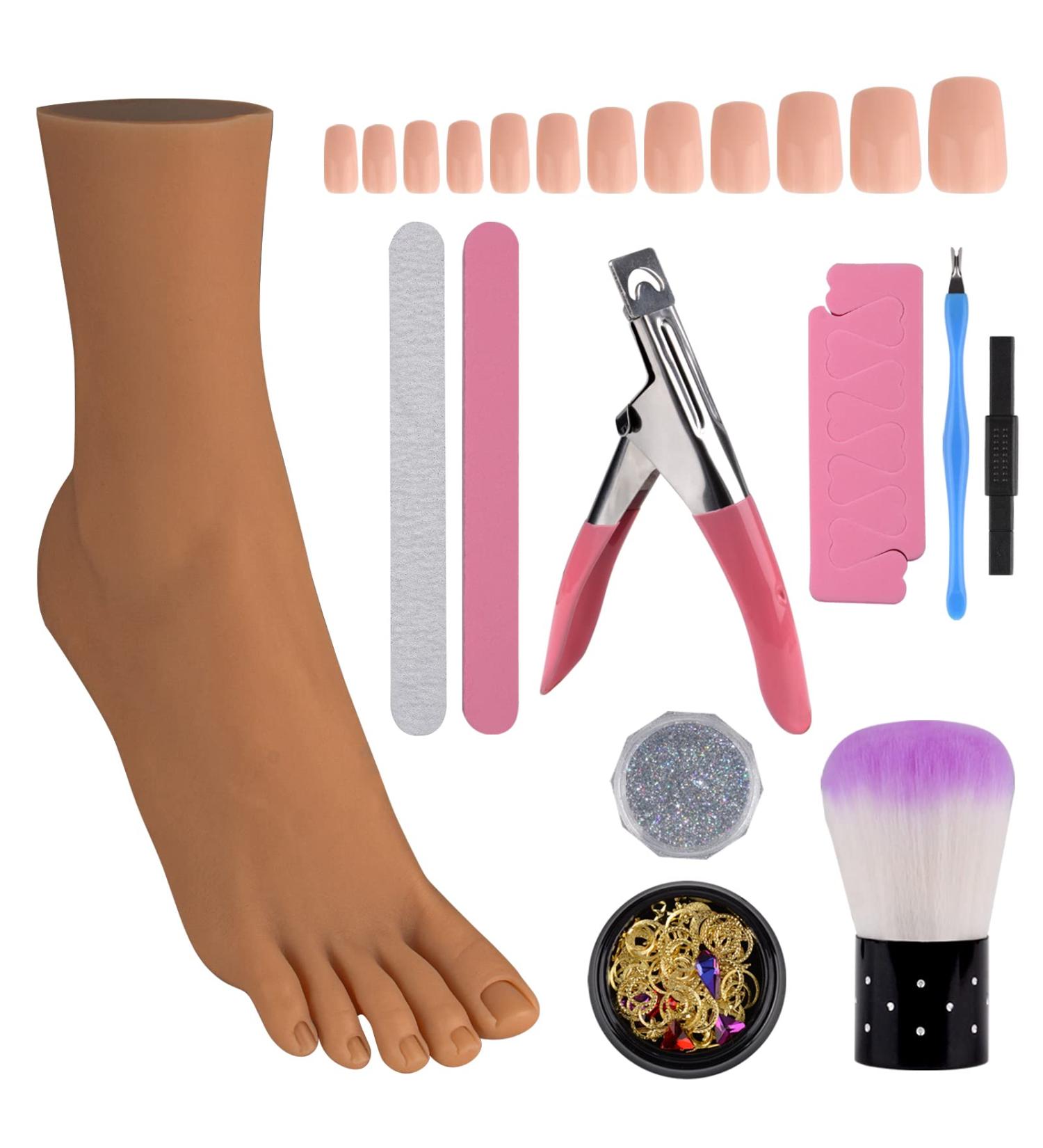 Life Size Flexi Nail Training Foot - Silicone Manicure Practice Model for Jewelry and Shoes - Light Brown Right Foot - Buy Online on GoSupps.com
