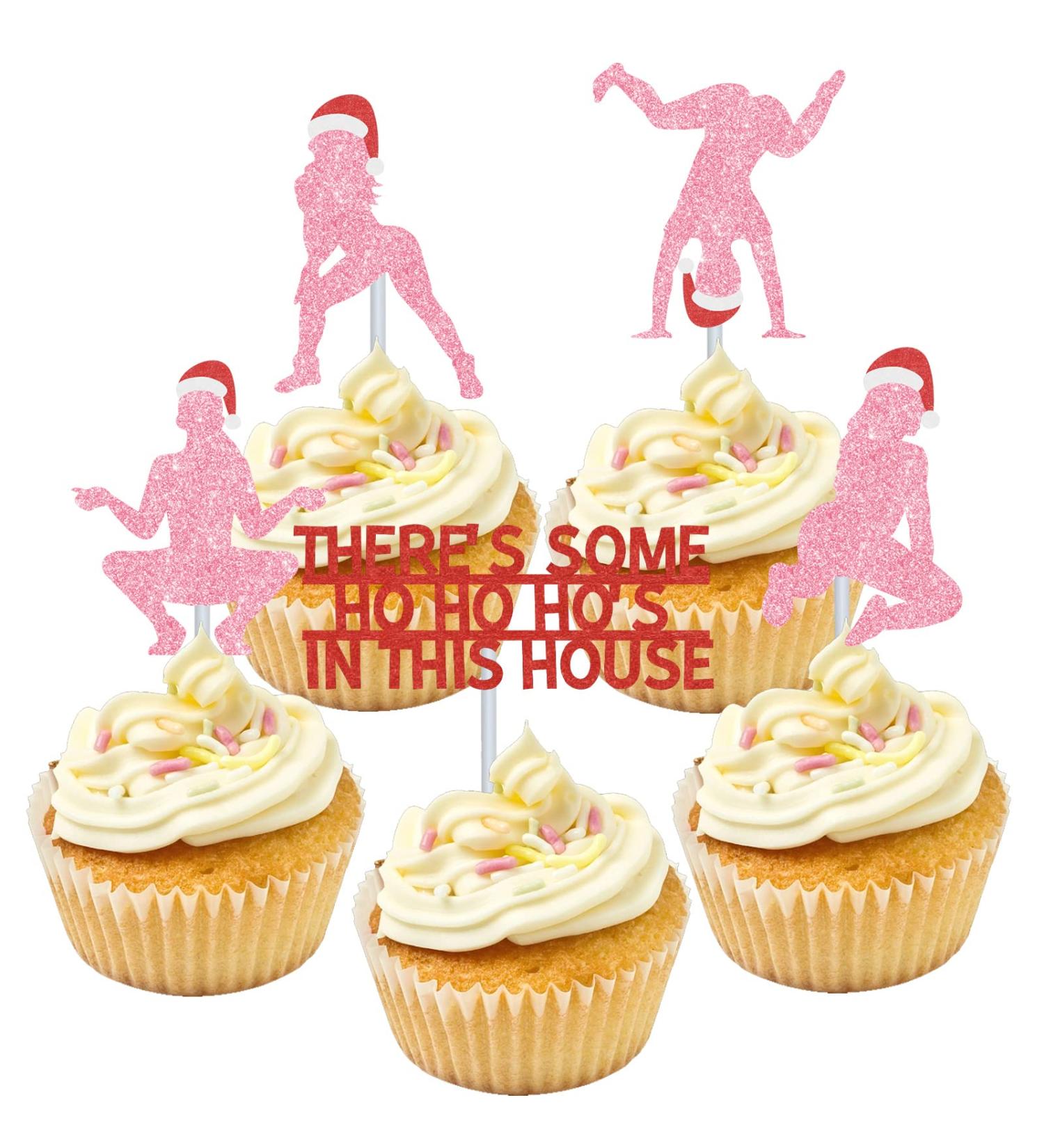 25 Pcs There's Some Ho Ho Hos in This House Cupcake Topper Pink Funny Christmas Cupcake Toppers Decorations Twerk Food Picks for Christmas Winter Holiday New Year - Buy Online on GoSupps.com
