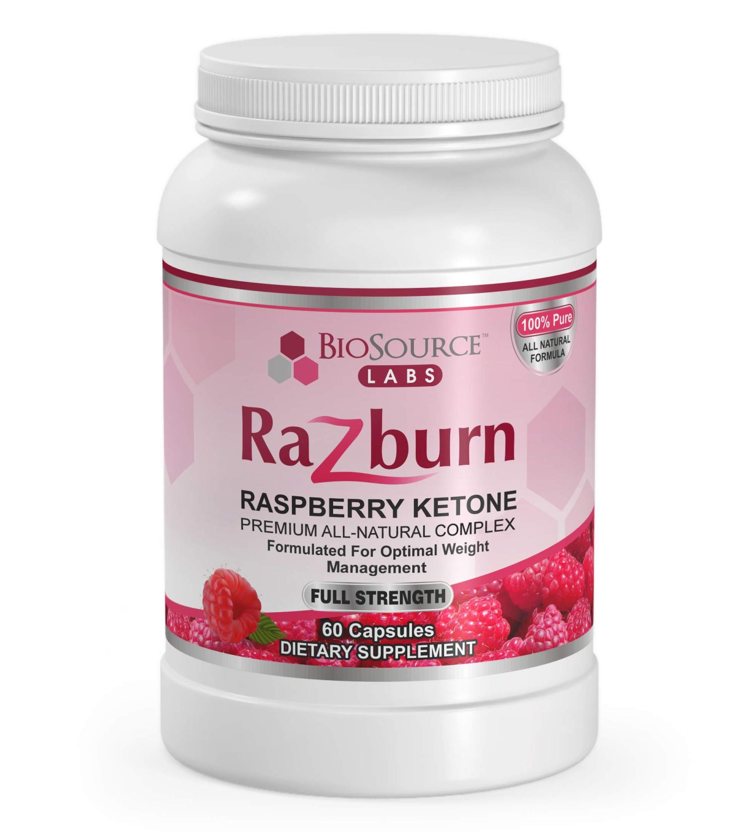 BioSource Labs Razburn Premium Extra Potent Raspberry Ketones - 60 Vegetarian Capsules - Buy Online on GoSupps.com